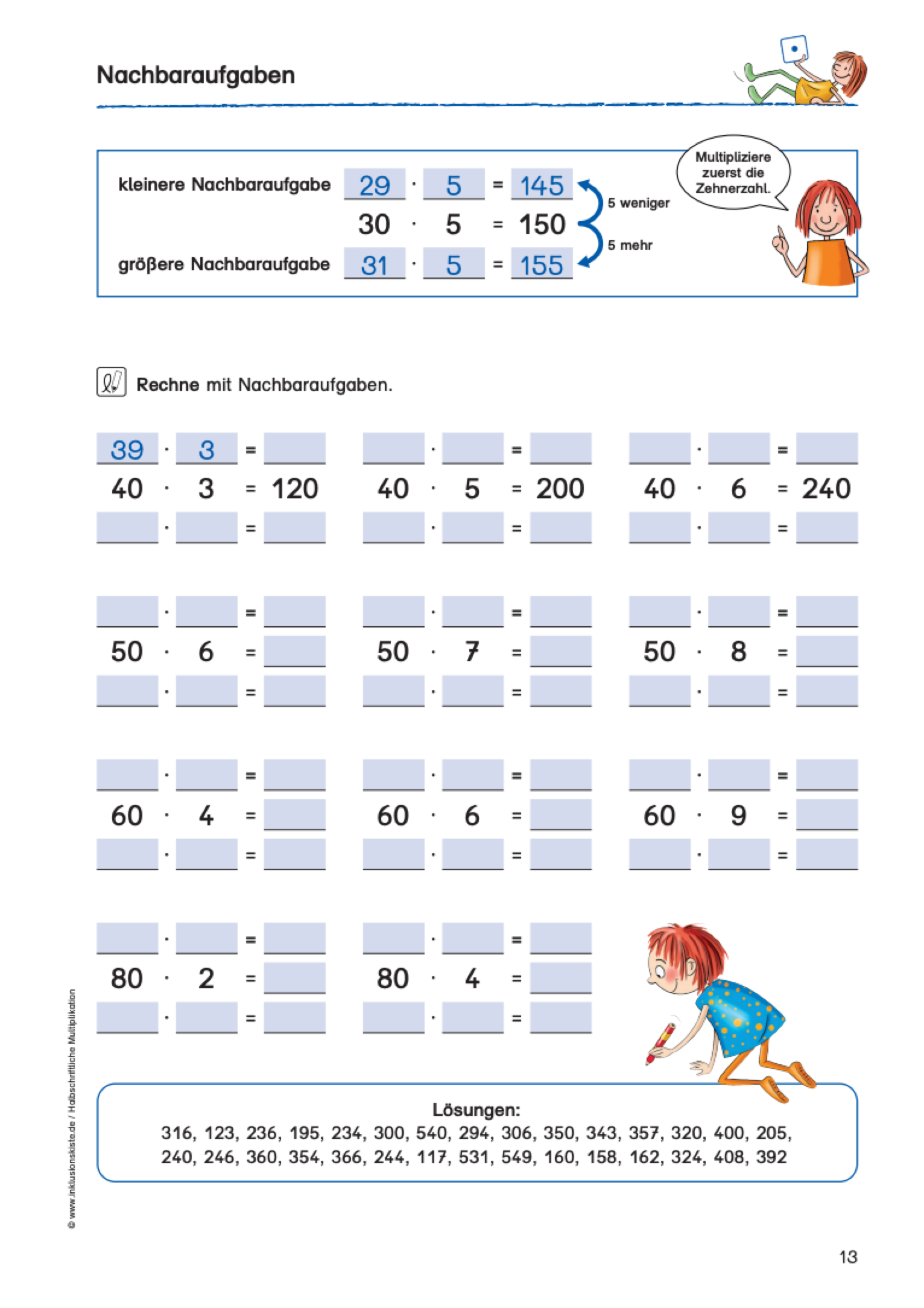 Arbeitsblatt mit Nachbaraufgaben des E-Books:`Halbschriftliche Multiplikation`