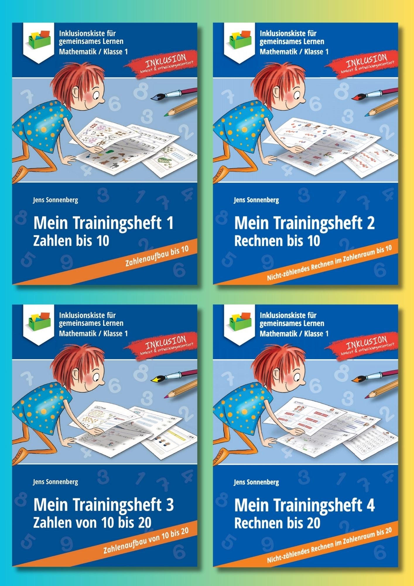 Cover des Materialpaketes: `Meine Trainingshefte 1 bis 4`; zeigt vier Abbildungen der enthaltenen E-Books.
