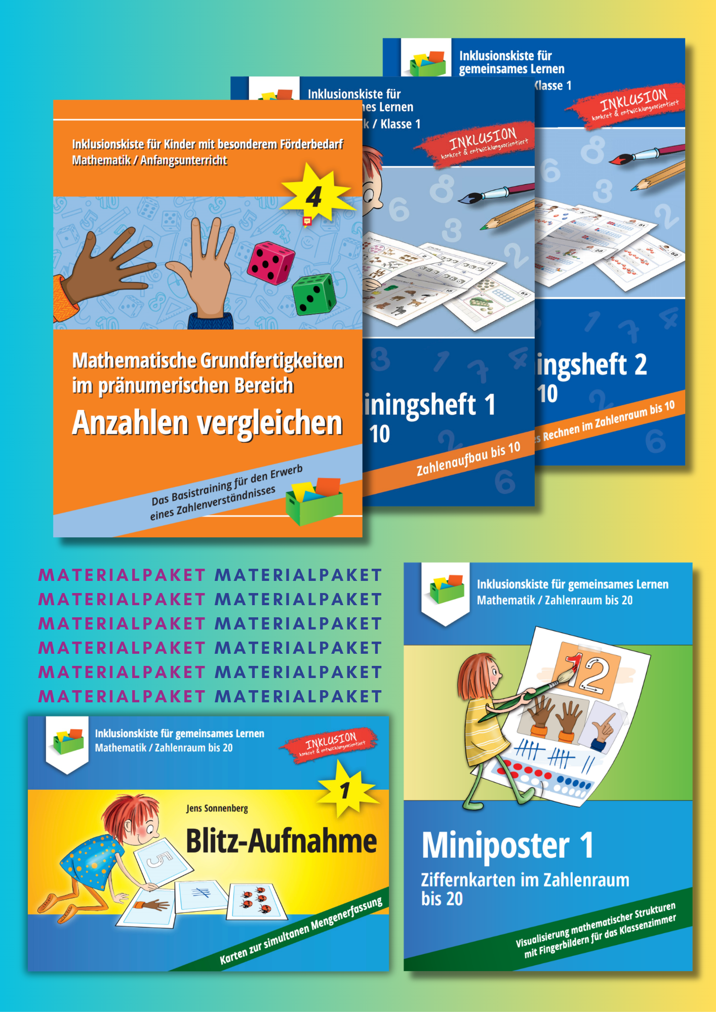 Cover des Materialpaketes: "Schulstart 2026" mit fünf Coverbildern der im Paket enthaltenen Titel.