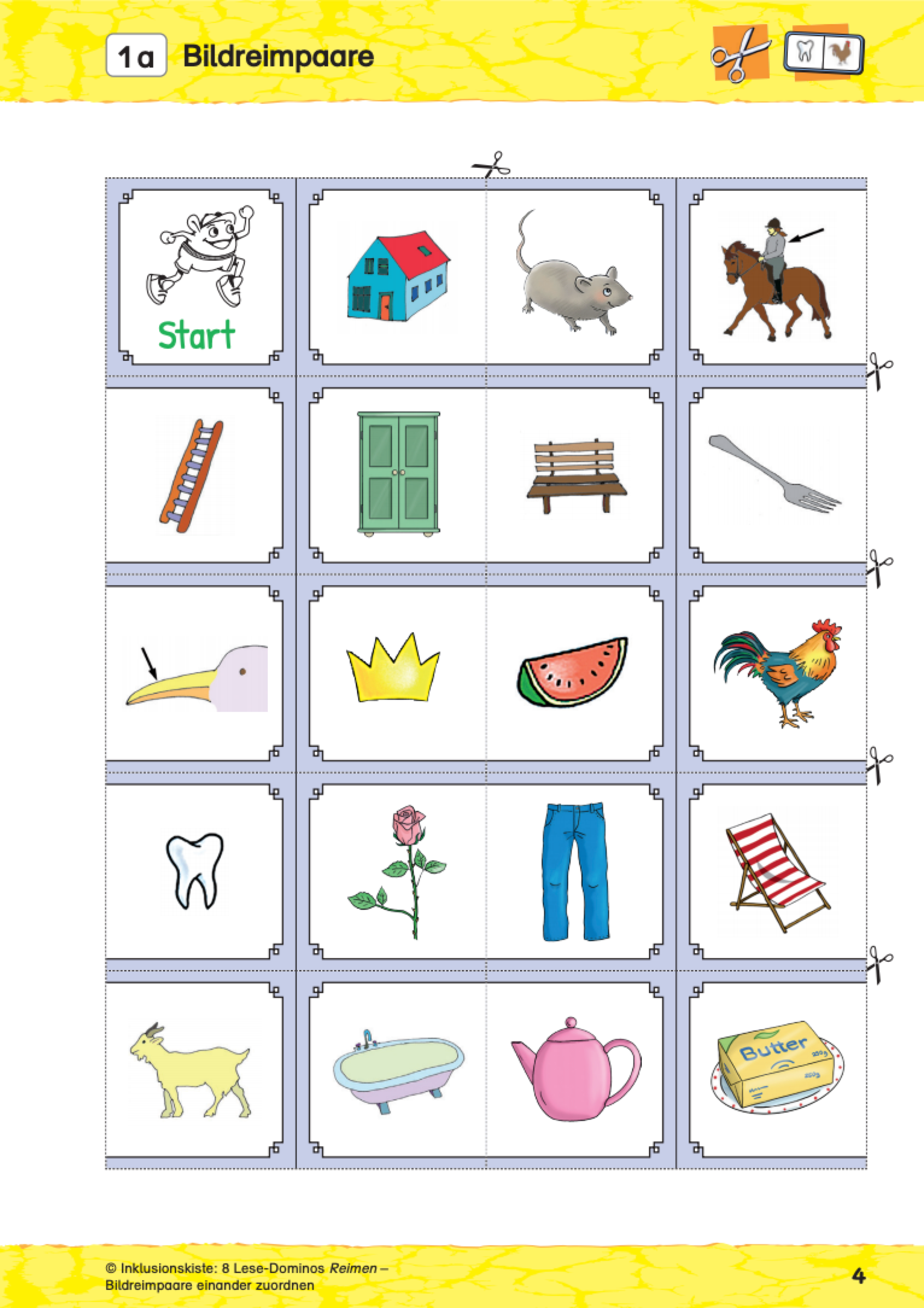 Dominoseite mit Bildern zum Reimen