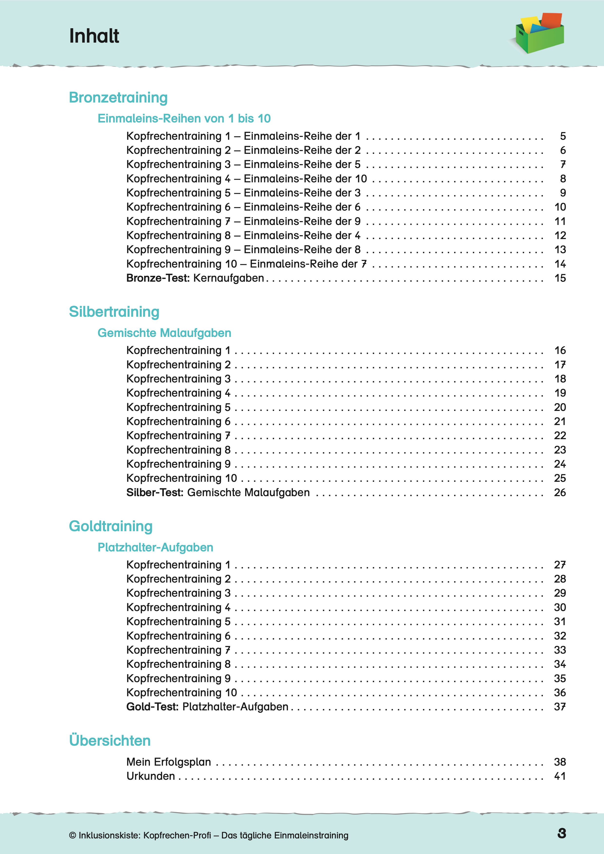 Inhaltsverzeichnis des E-Books: `Kopfrechen-Profi: Das tägliche 1x1-Training`