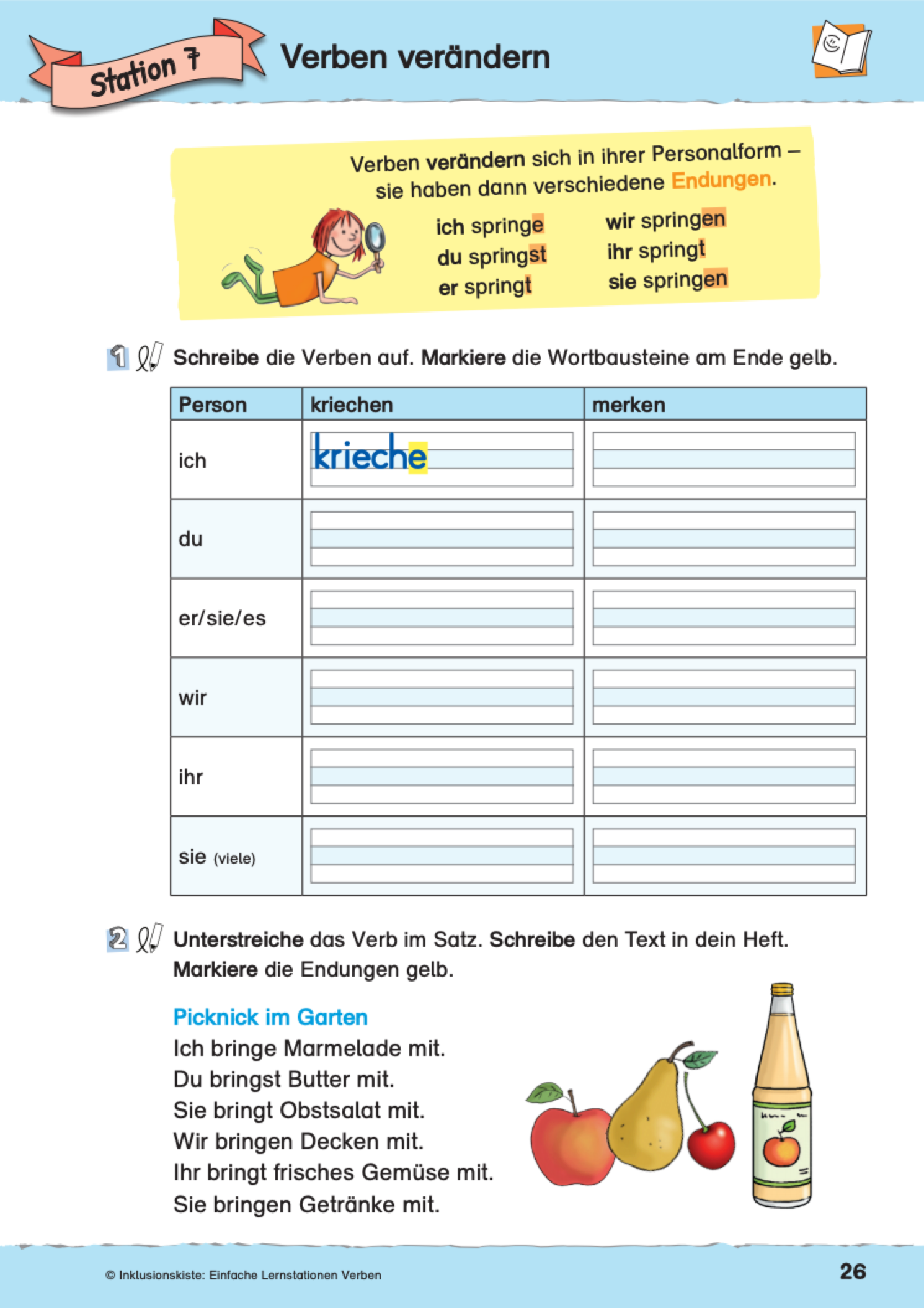 Arbeitsblatt der Lernstation: `Verben verändern``