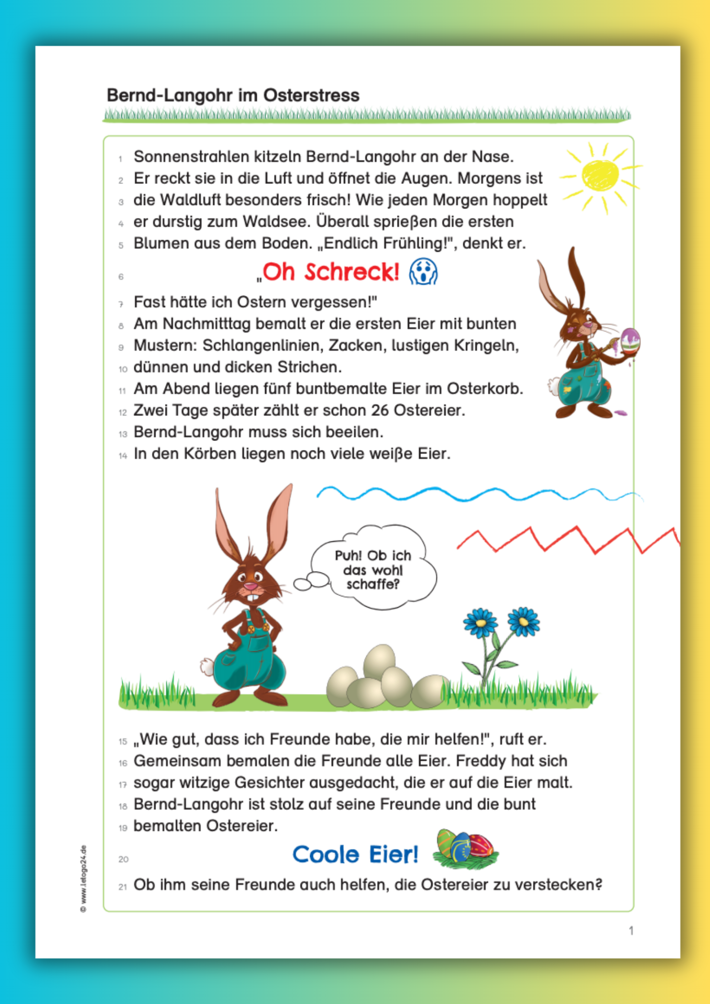 Lesetext zum Textverständnis zur Osterzeit für Zweitklässler