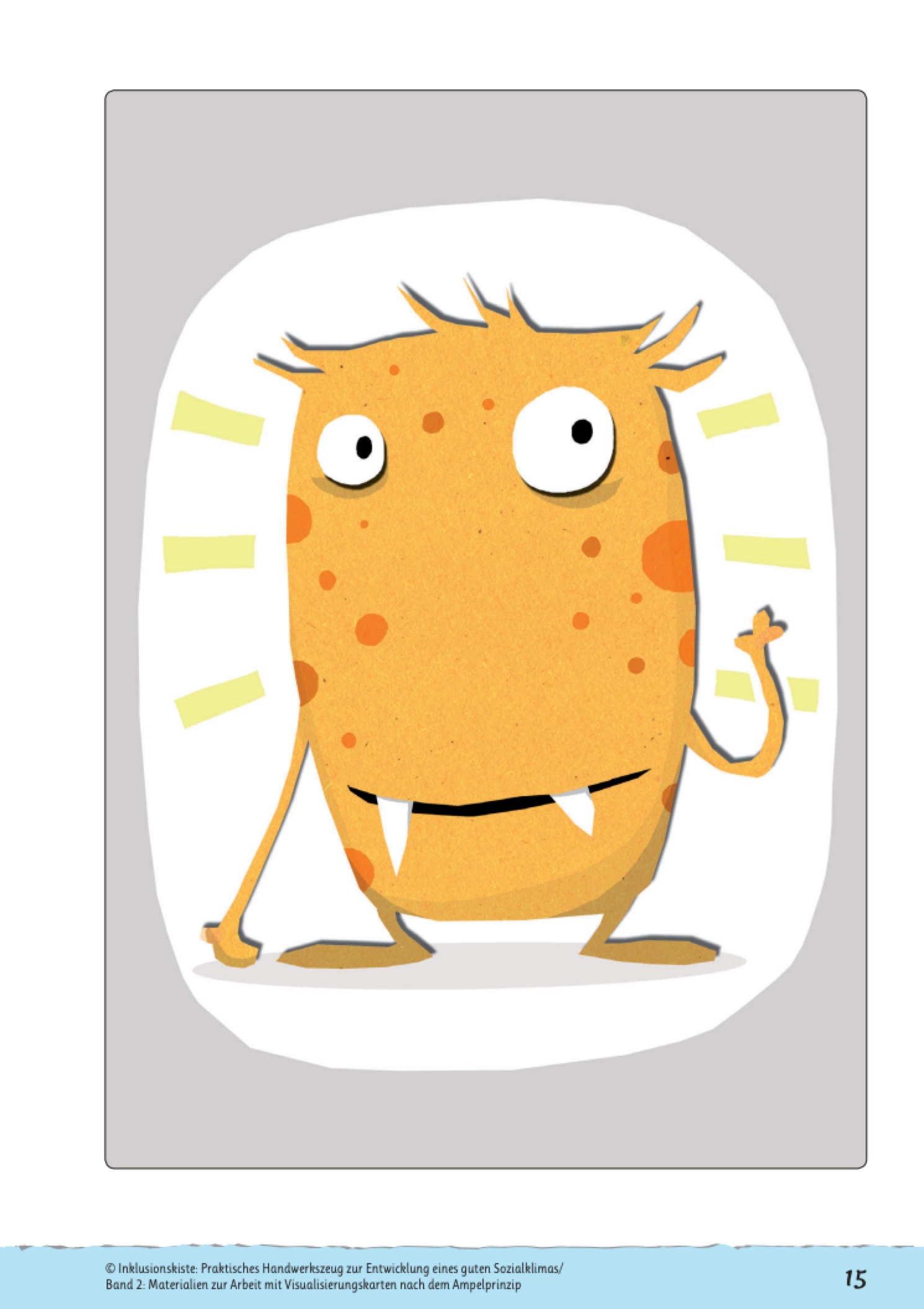Miniposter mit gelben Monster des E-books `Handwerkszeug zur Entwicklung eines guten Sozialklimas´.