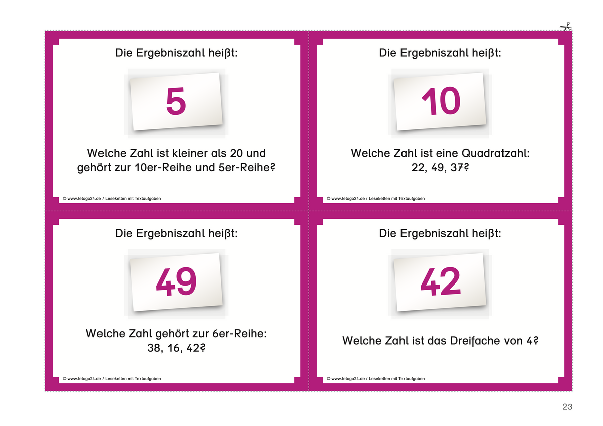 Lesekette der Multiplikation und Division – 2. bis 4. Klasse
