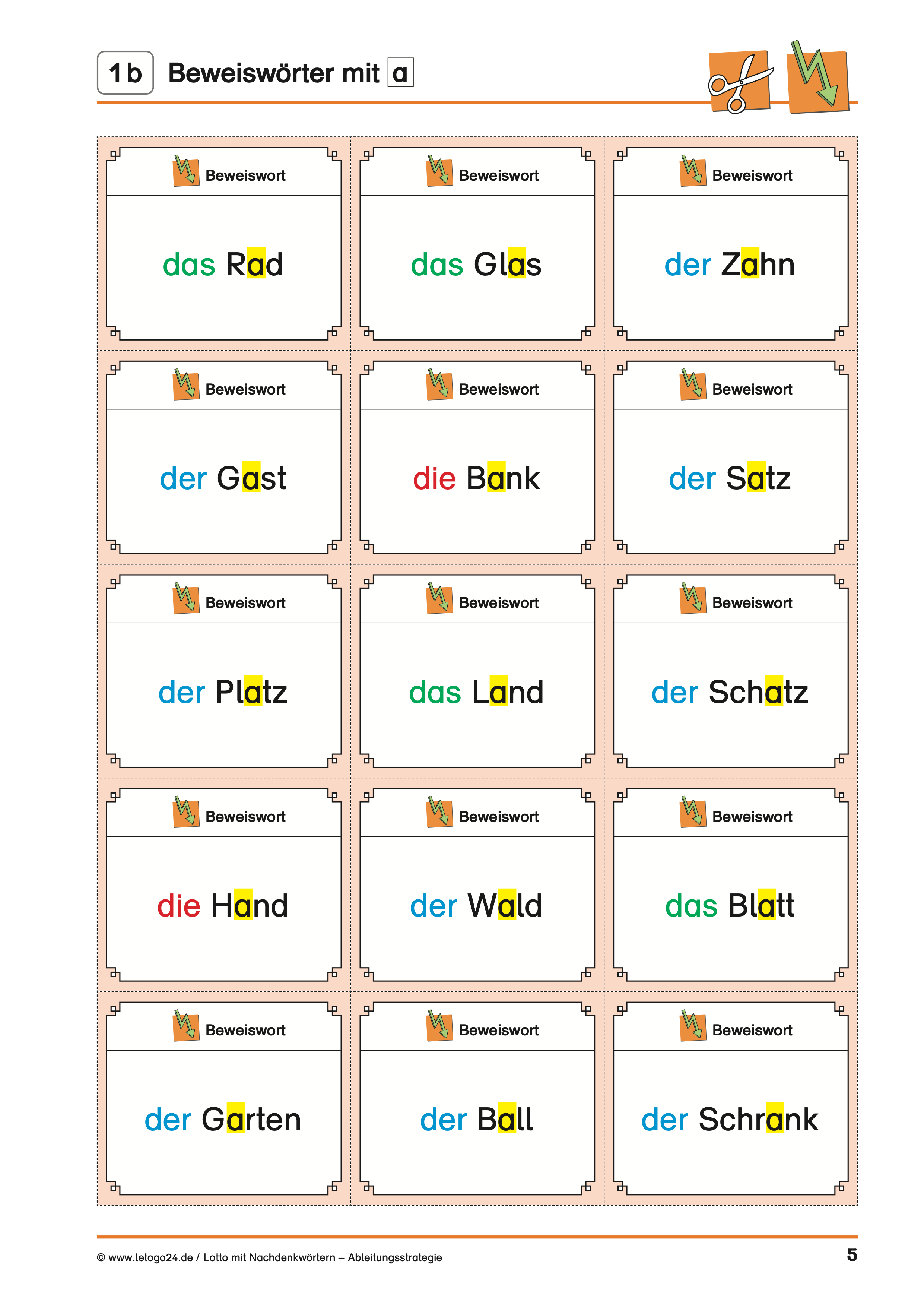 Lernspiel: Lotto mit Wörtern – Ableitungsstrategie