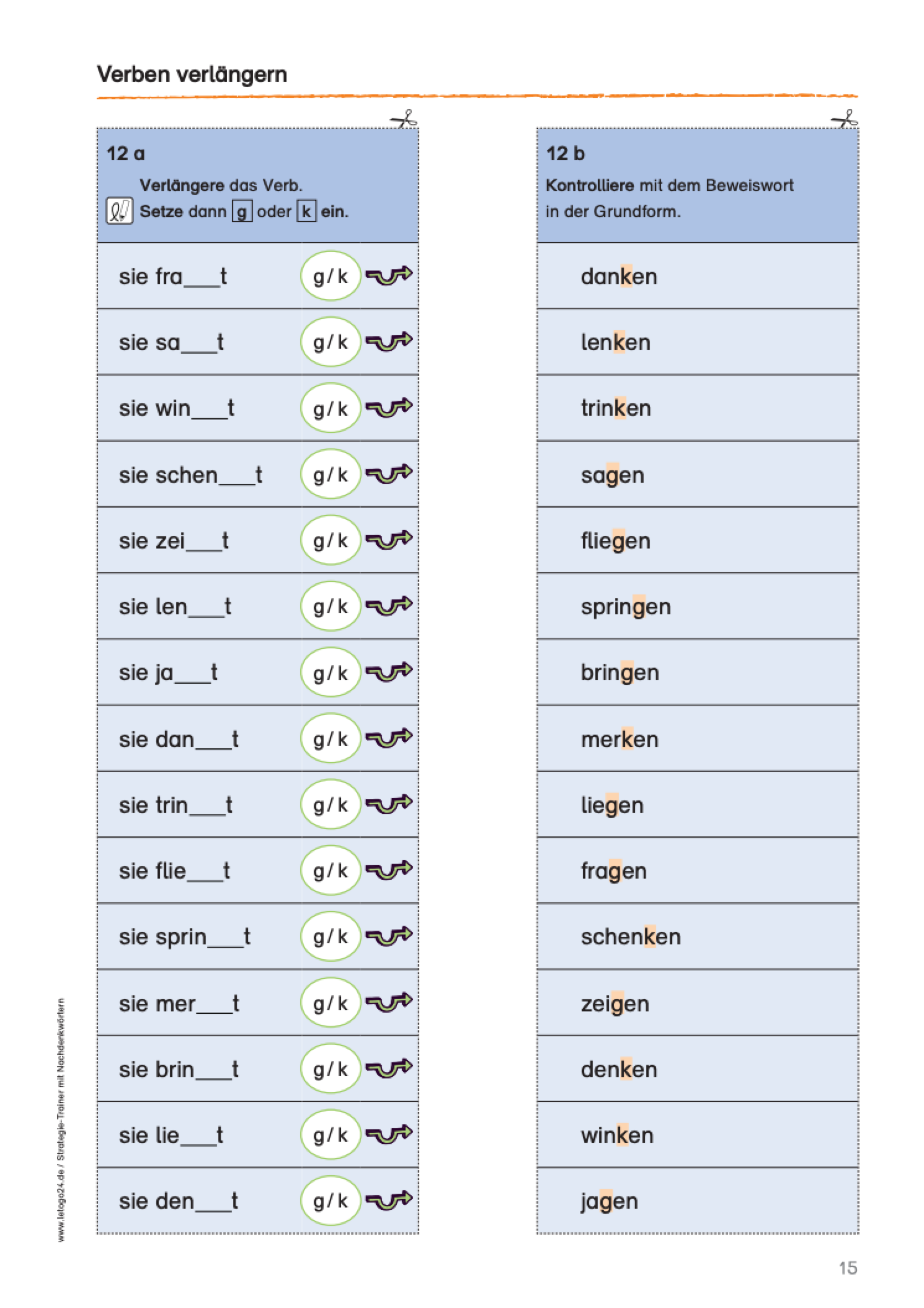 Je ein Übungs- und Kontrollstreifen des E-Books: Strategie-Trainer mit Nachdenkwörtern zum Ausschneiden und Üben im Strategie-Trainer.