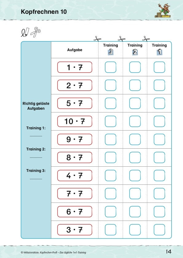 Arbeitsblatt des Materialpaketes: `Die Kopfrechen-Profis´ mit Einmaleinsaufgaben