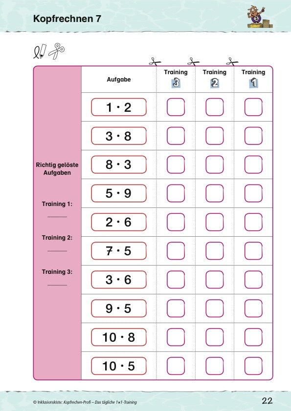 Arbeitsblatt des Materialpaketes: `Die Kopfrechen-Profis´ mit Einmaleinsaufgaben