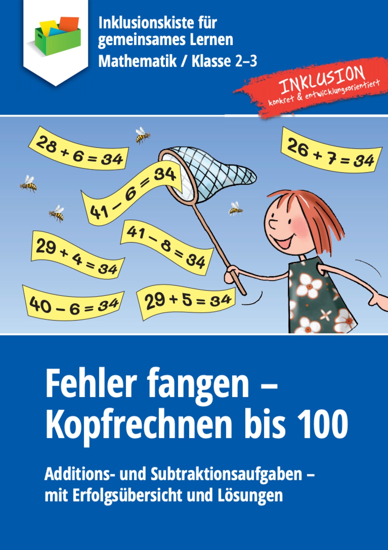 E-Book-Cover `Fehler fangen - Kopfrechen bis 100` mit fehlerfangender Mädchengrafik