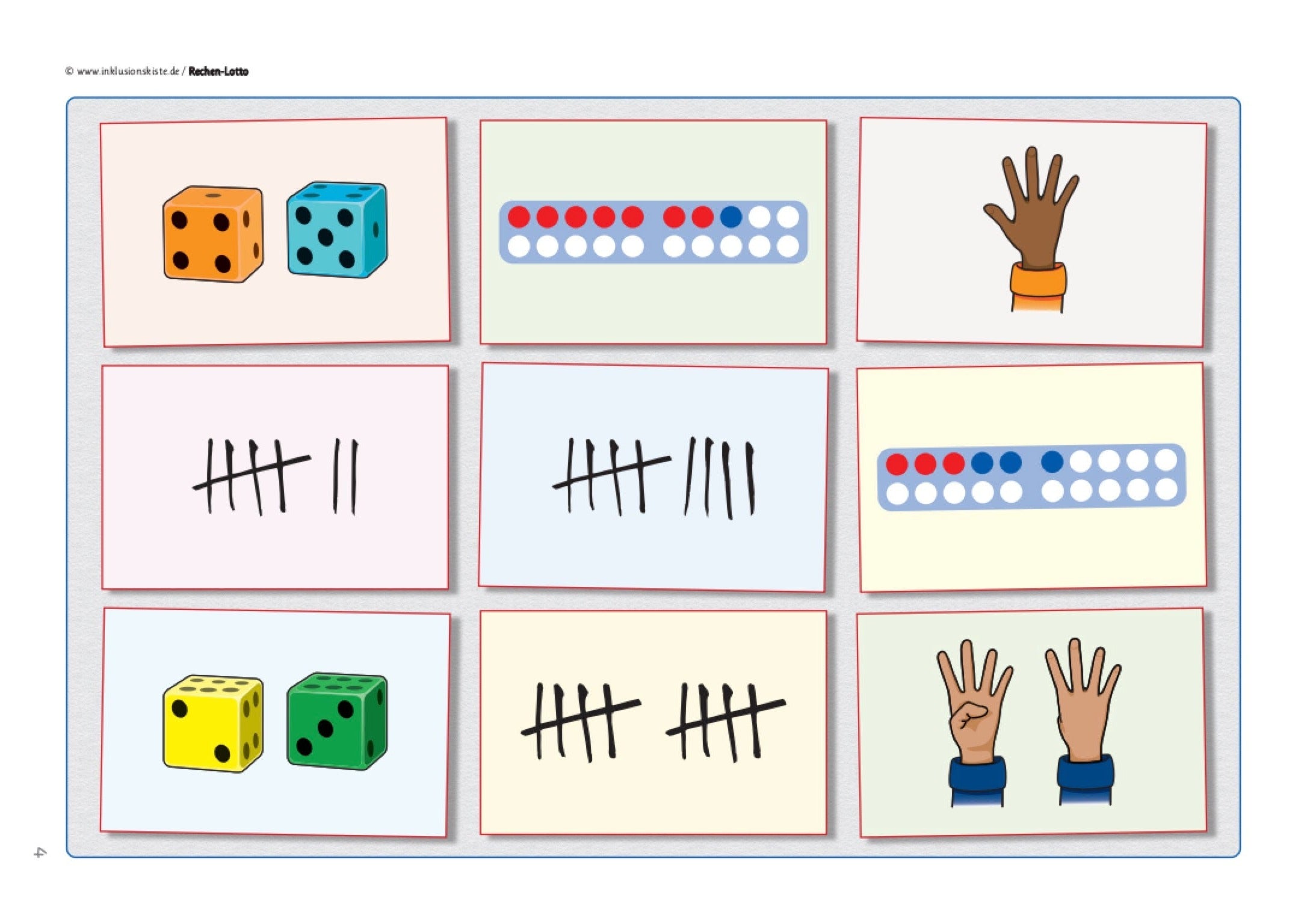 Lottotafel mit bildlichen Zahldarstellungen