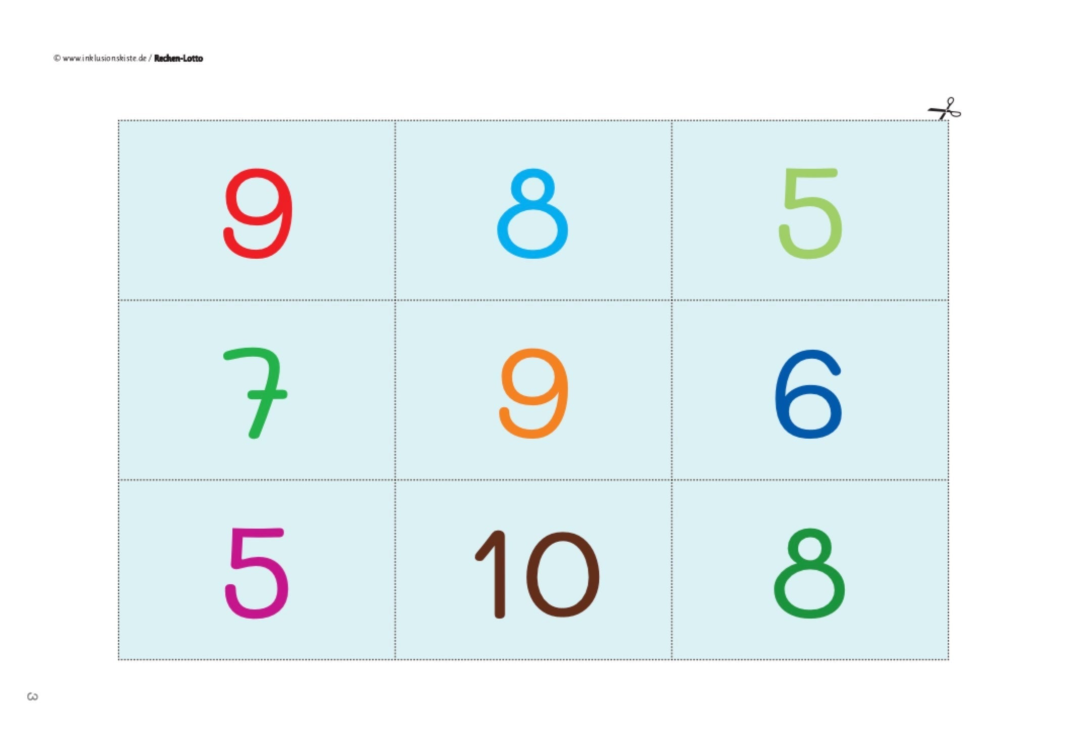 Lottotafel mit Ziffern von 5 bis 10