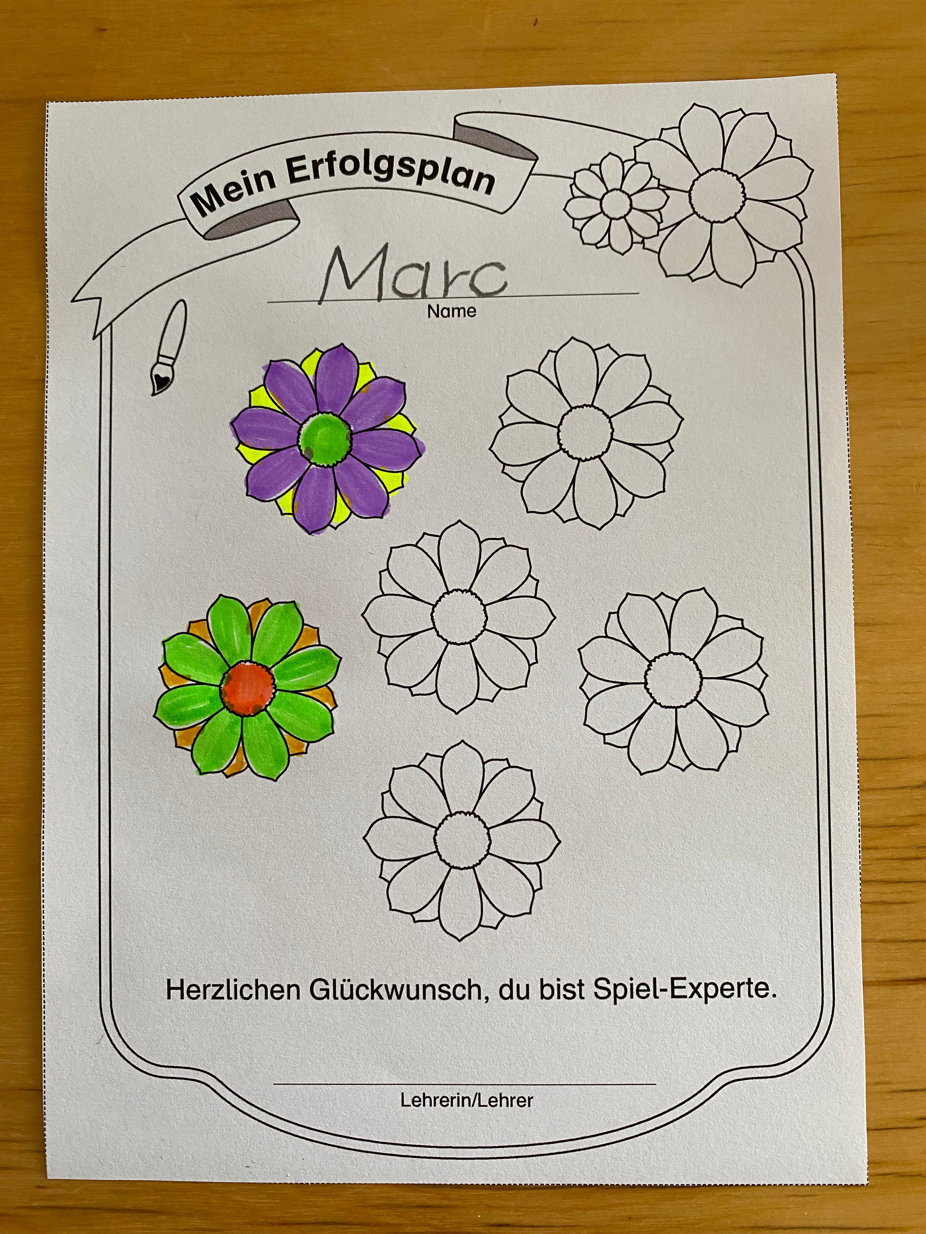 Foto eines Erfolgsplanes für Grundschüler