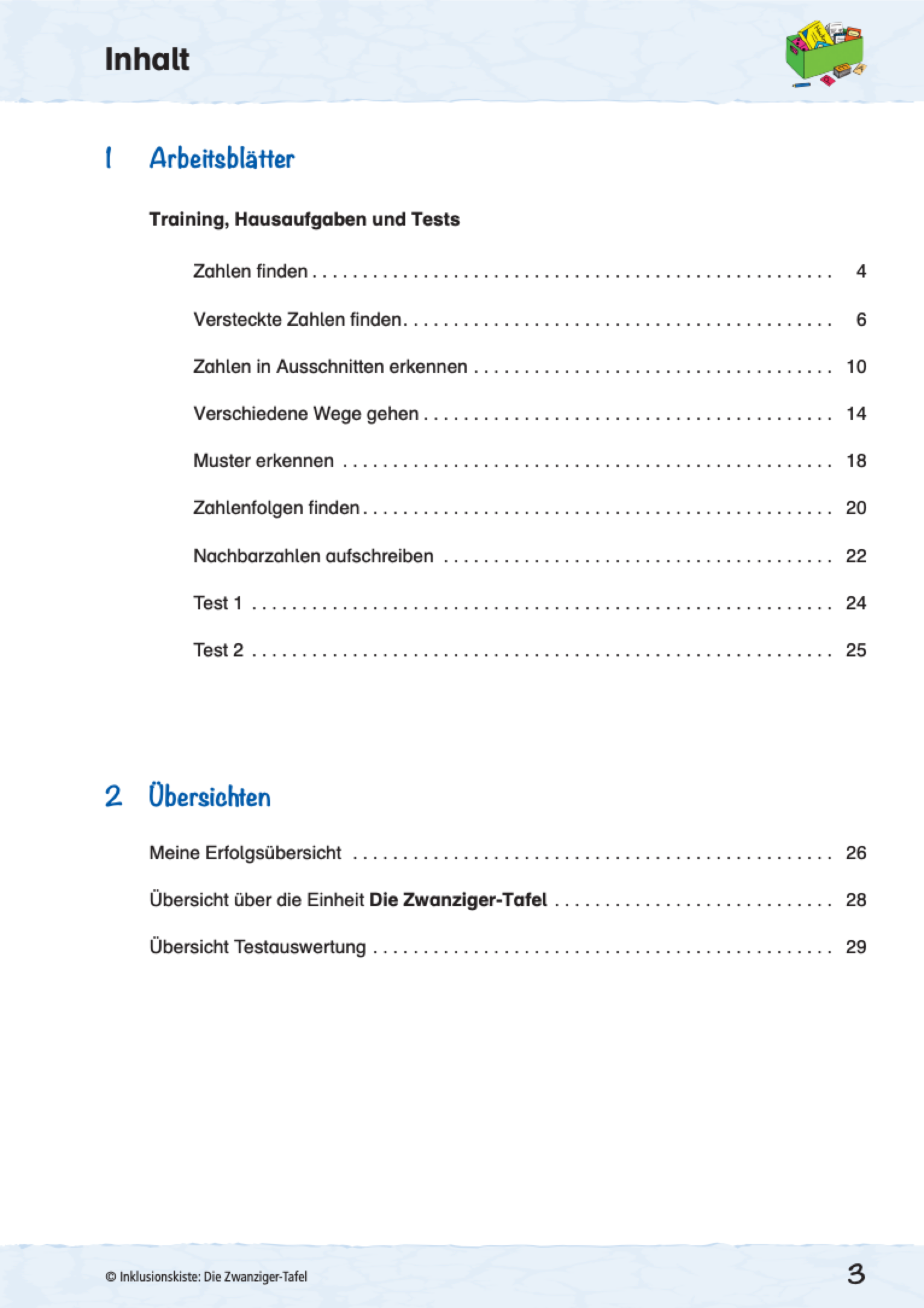 Inhaltsverzeichnis des E-Books: `Die Zwanziger-Tafel`
