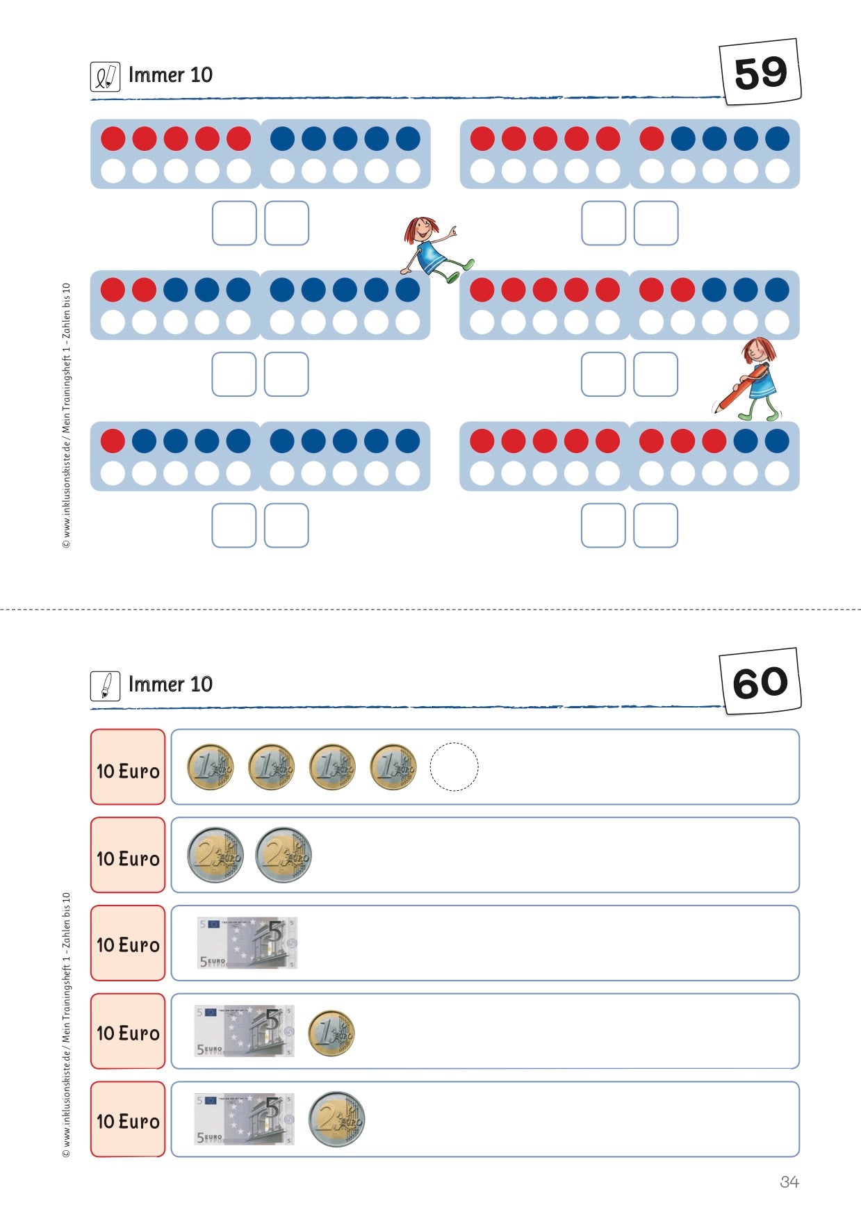 Arbeitsblatt des Materialpaketes: `Meine Trainingshefte 1 bis 4` mit Aufgaben zur Zehnersumme