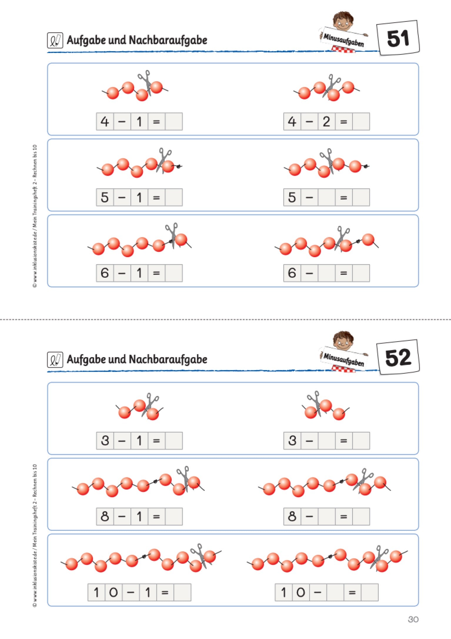 Arbeitsblatt des Materialpaketes: `Meine Trainingshefte 1 und 2` mit Aufgaben und Nachbaraufgaben