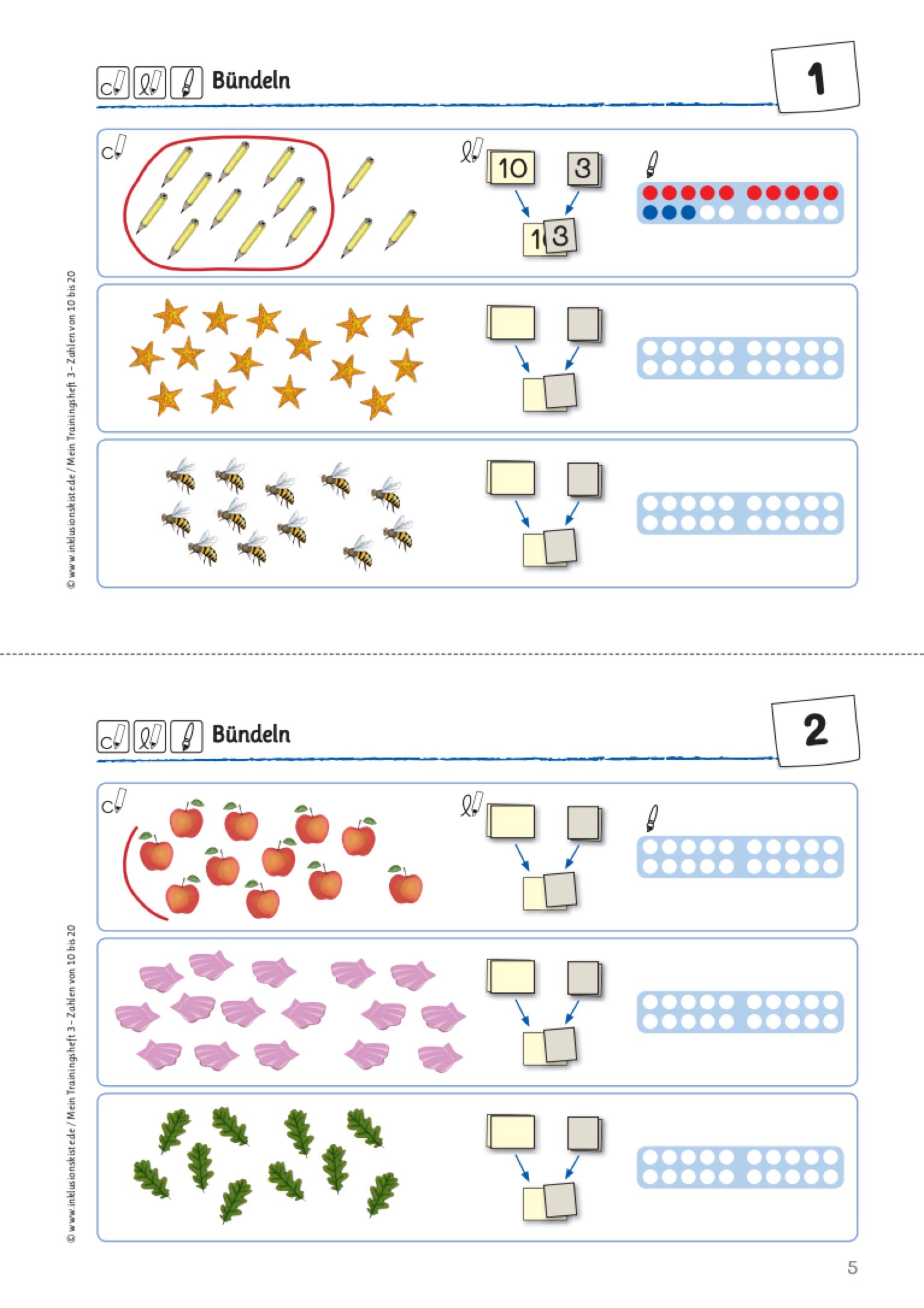 Arbeitsblatt des E-Books: `Mein Trainingsheft 3: Zahlen von 10 bis 20` mit Übungen zum Bündeln