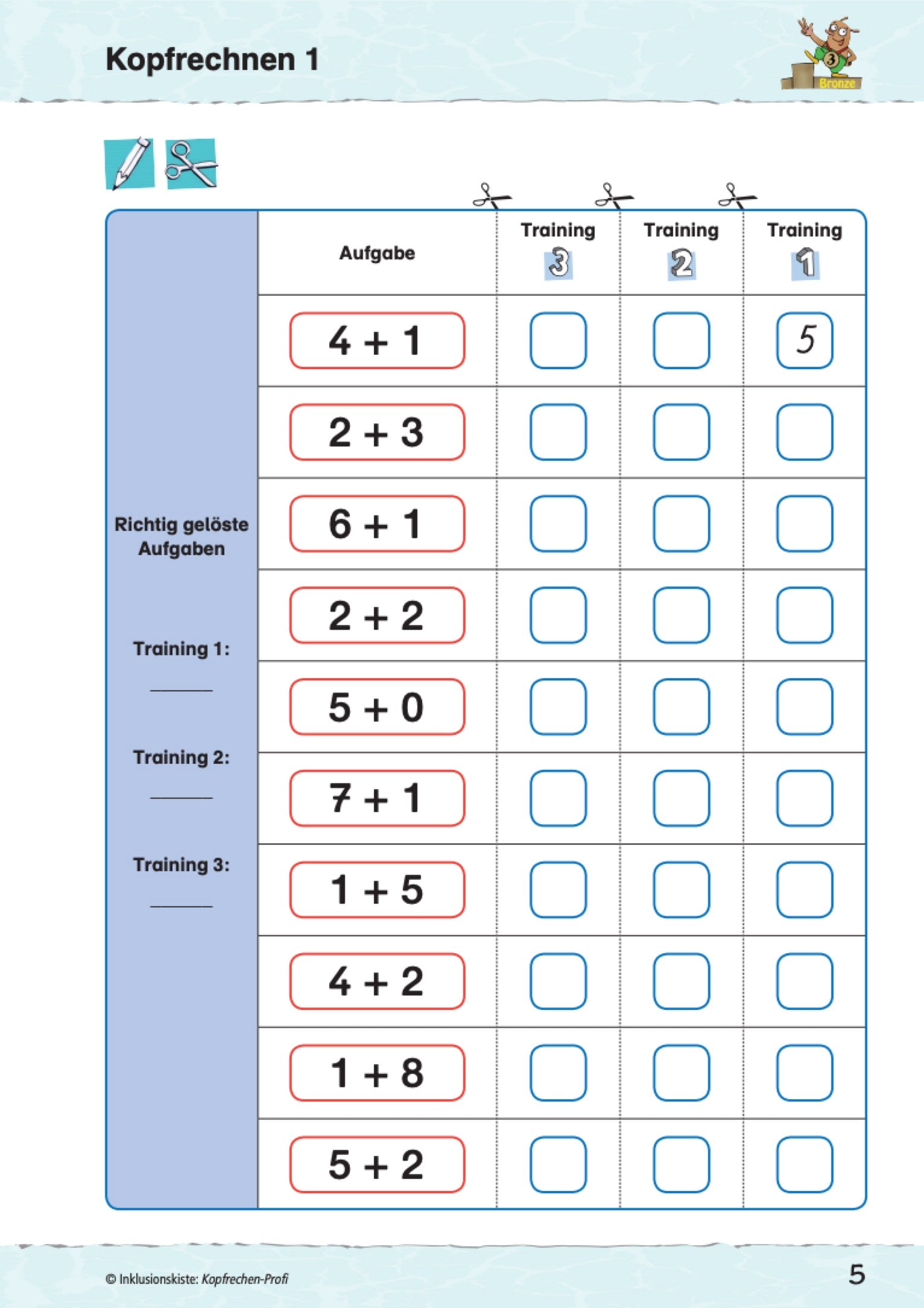 Arbeitsblatt des E-Books: `Kopfrechen-Profi: Rechnen bis 20` mit Additionsaufgaben
