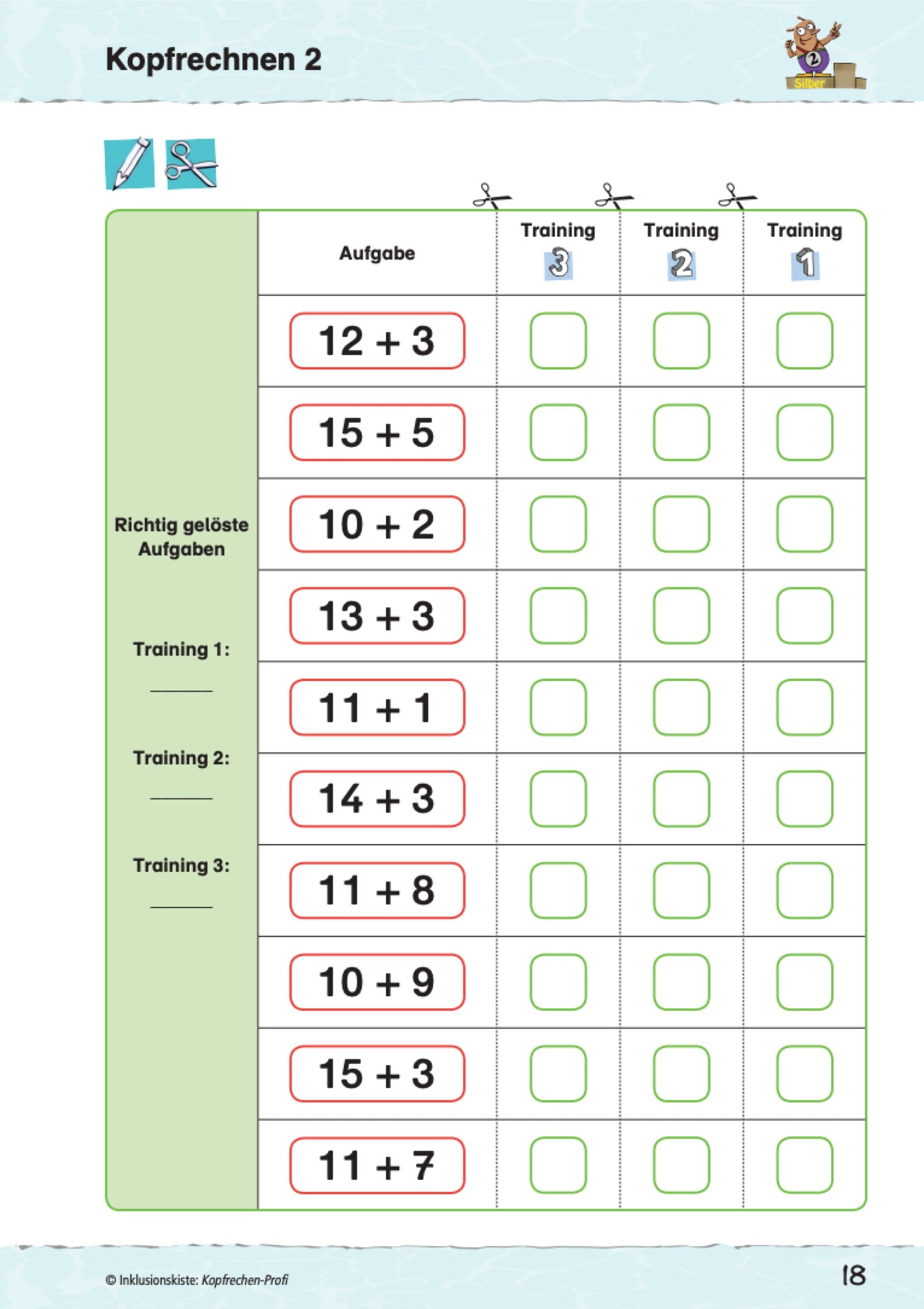 Arbeitsblatt des E-Books: `Kopfrechen-Profi: Rechnen bis 20` mit Additionsaufgaben