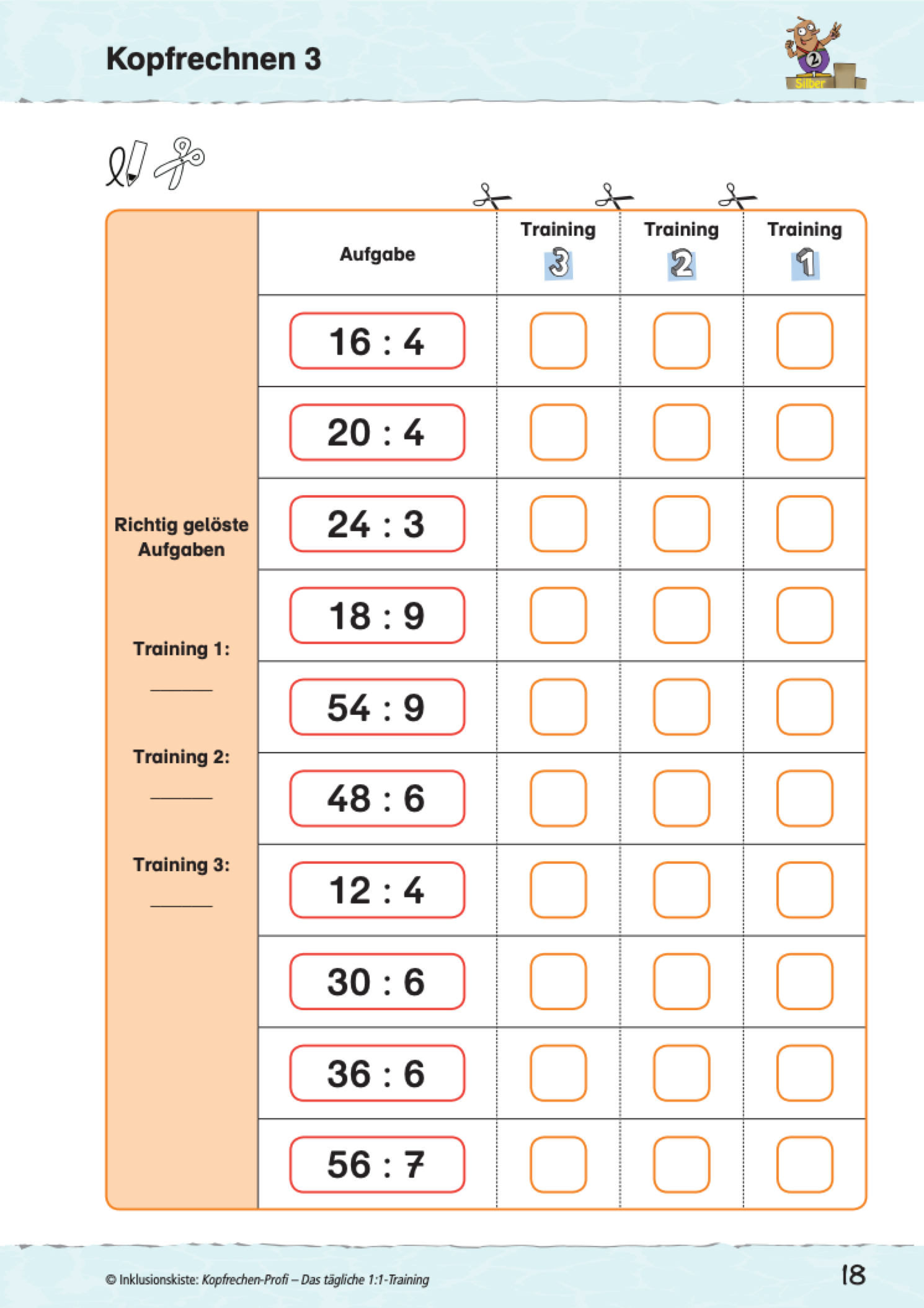 Arbeitsblatt mit Divisionsuafgaben aus dem E-Books: ´Kopfrechen-Profi: Das tägliche 1:1-Training`