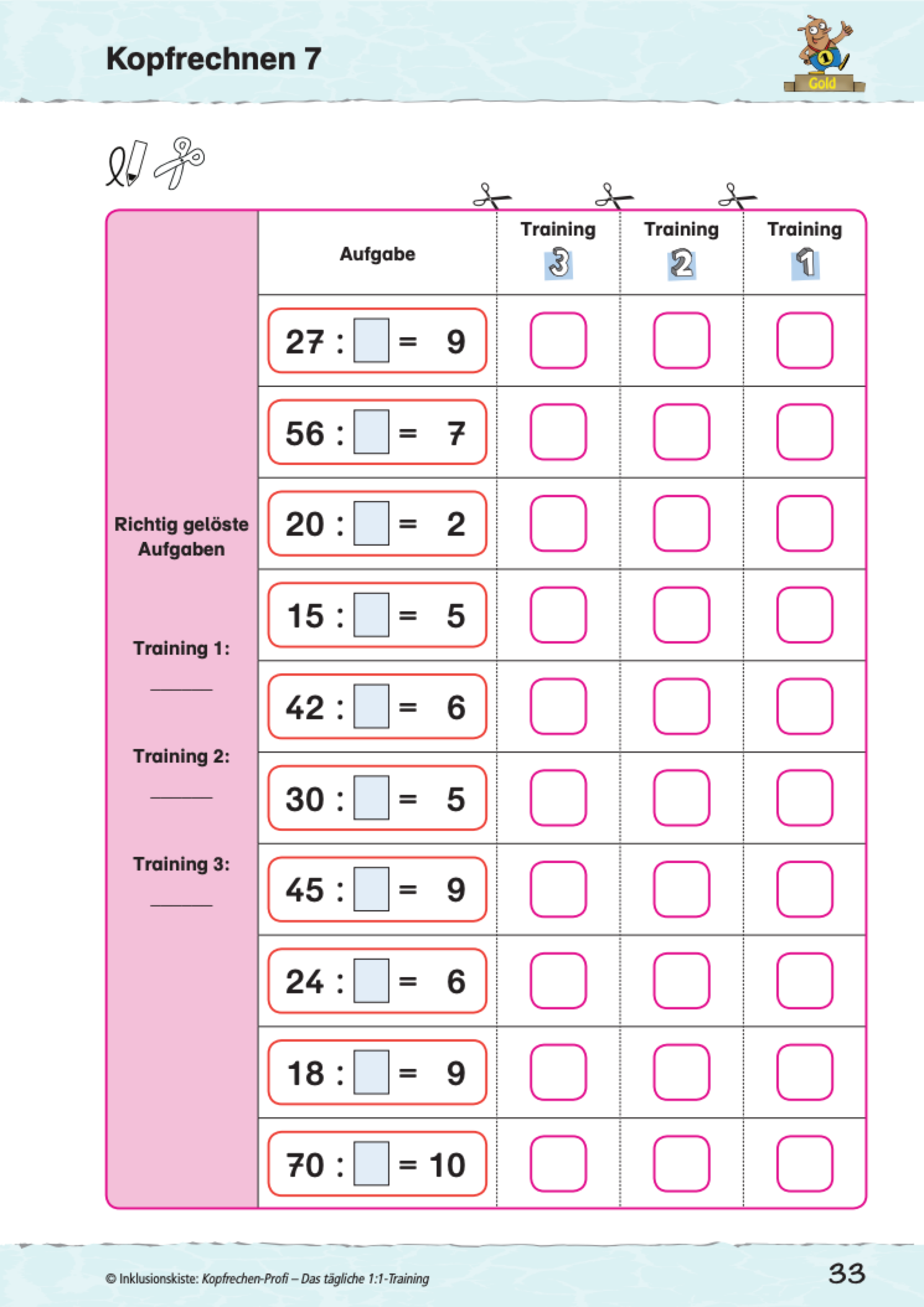Arbeitsblatt mit Platzhalteraufgaben 1:1 aus dem E-Books: ´Kopfrechen-Profi: Das tägliche 1:1-Training`