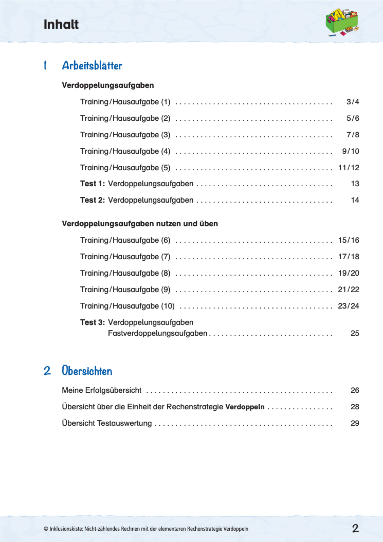 Inhaltsverzeichnis des E-Books: `Nicht-zählendes Rechnen mit der elementaren Rechenstrategie Verdoppeln`