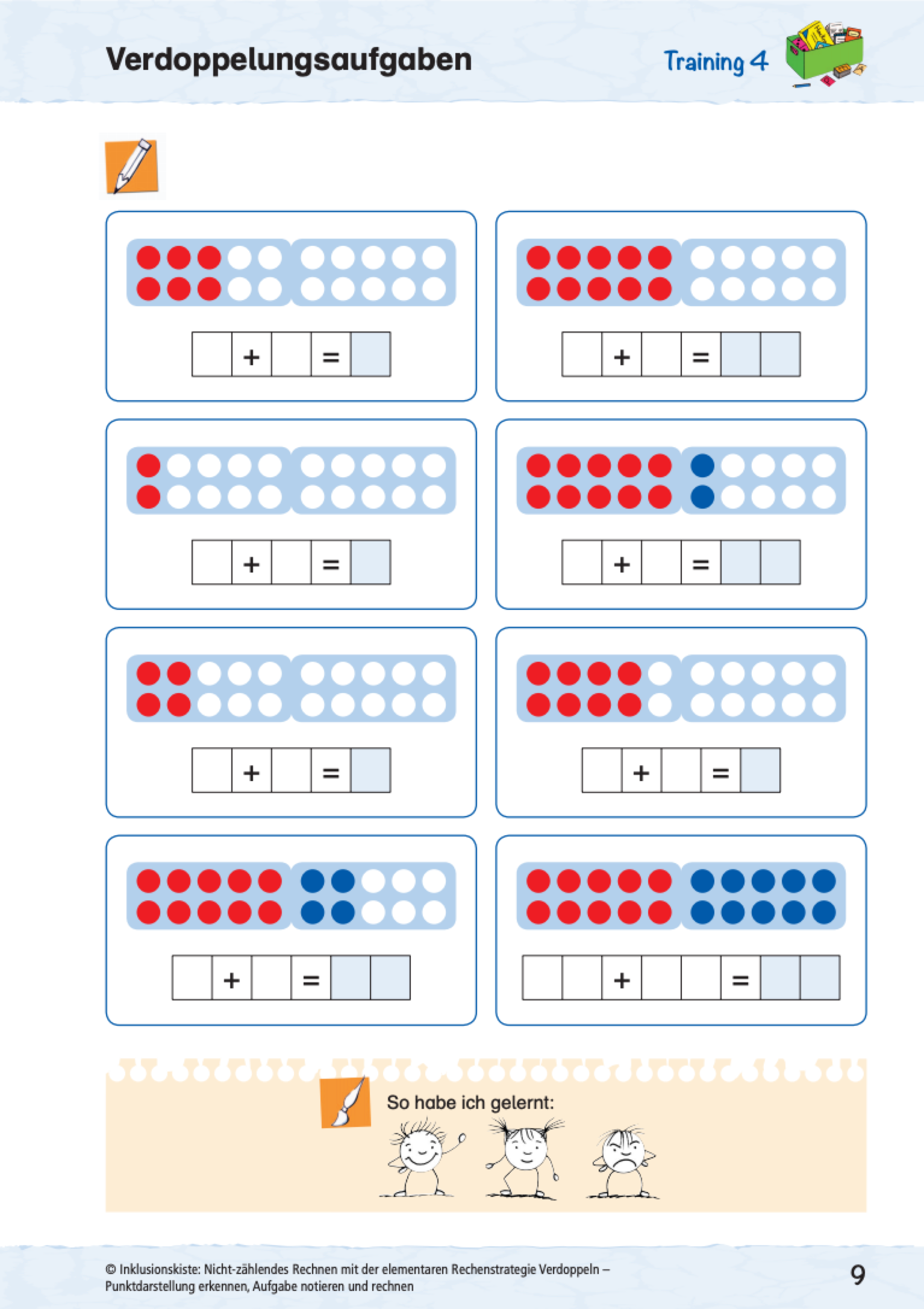 Arbeitsblatt mit Punktbildern zu Verdoppelungsaufgaben