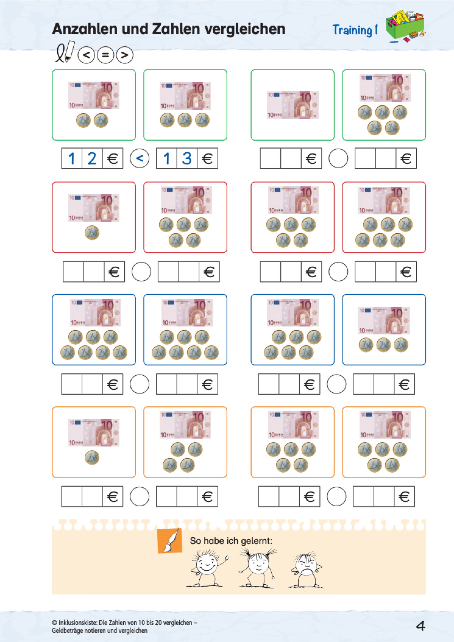 Geldscheine und Münzen zum Vergleichen