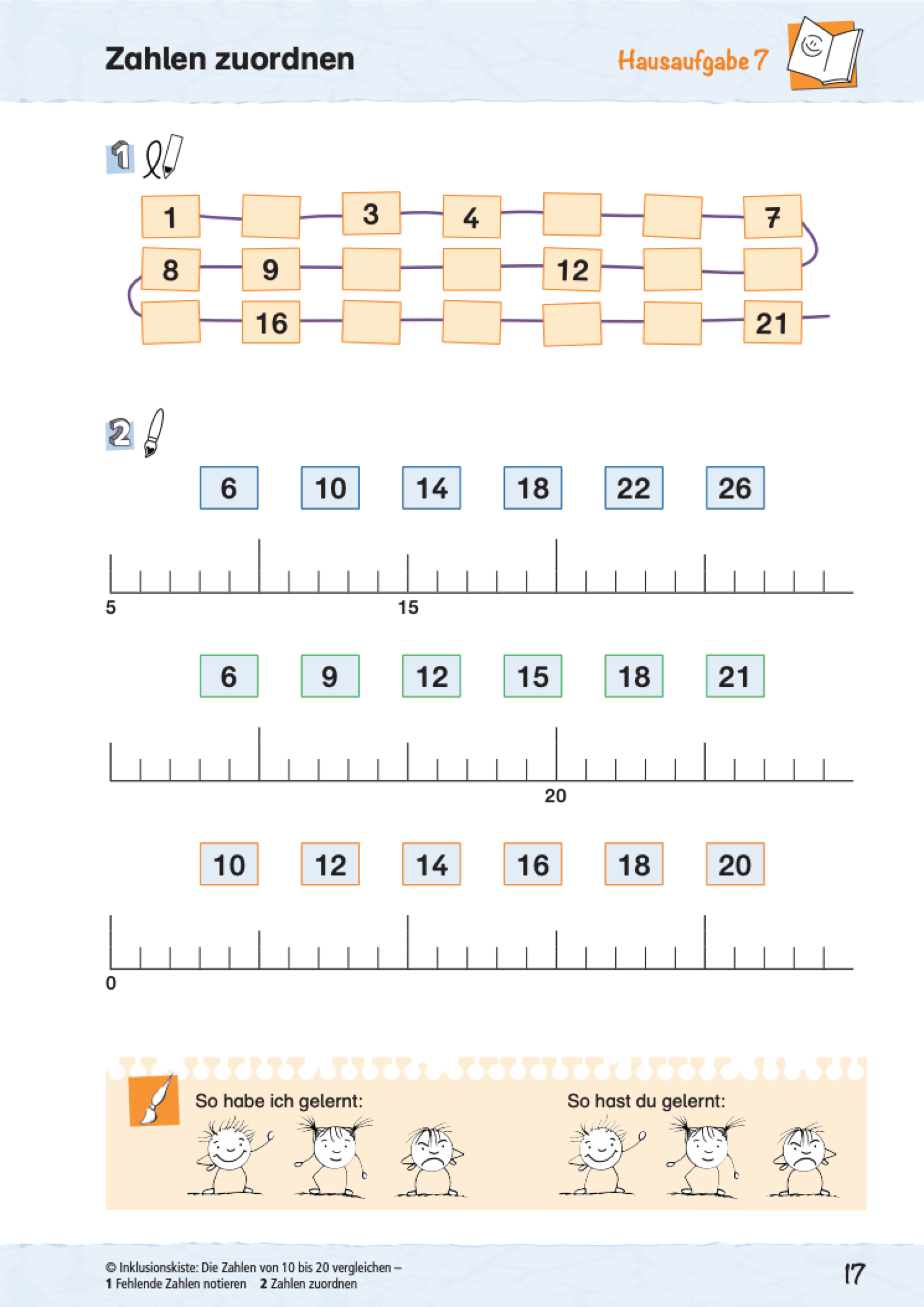 Arbeitsblatt des E-Books: `Die Zahlen von 10 bis 20 vergleichen´mit Zahlenstrahl