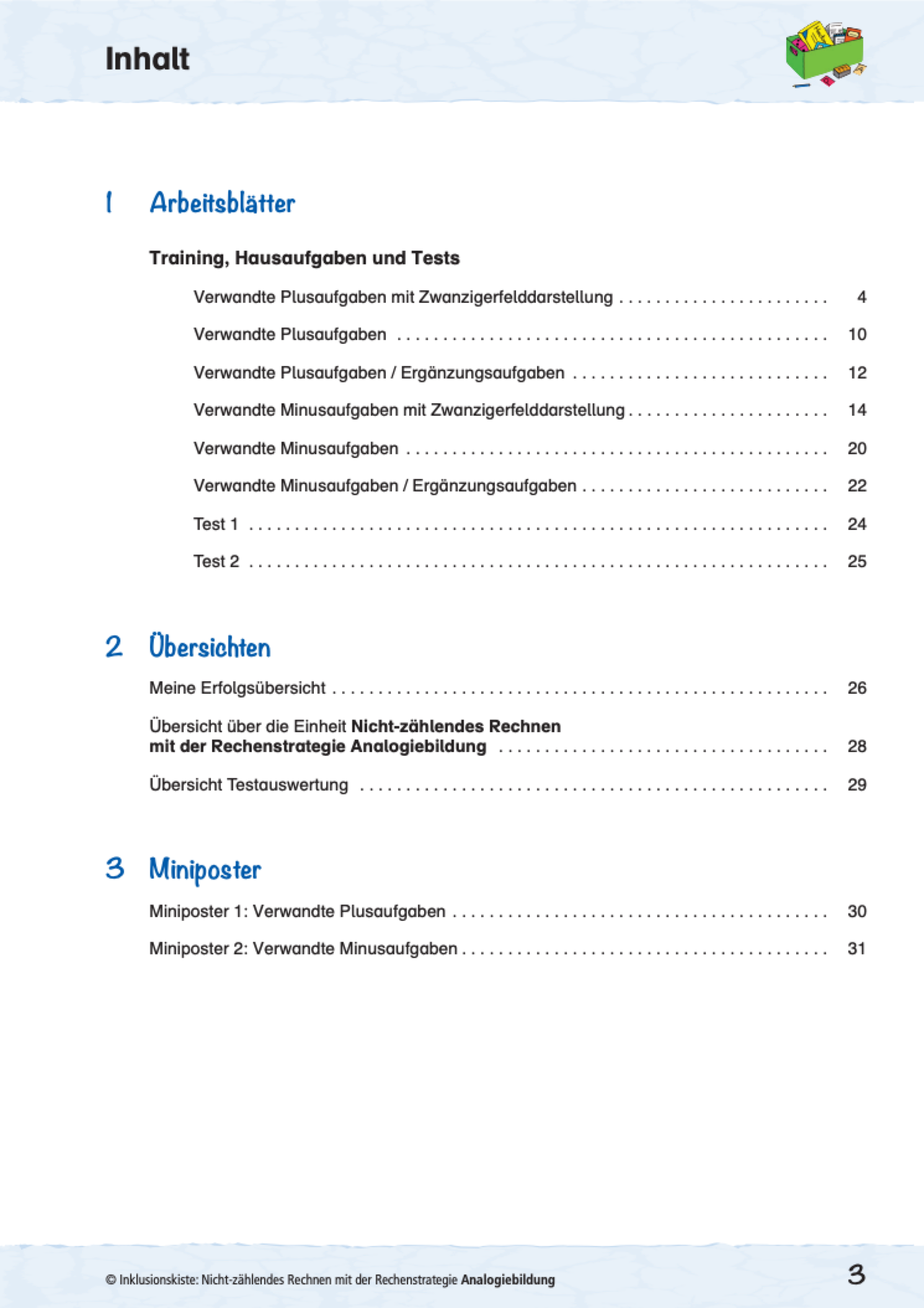 Inhaltsverzeichnis des E-Books: `Nicht-zählendes Rechnen mit der Rechenstrategie Analogiebildung`