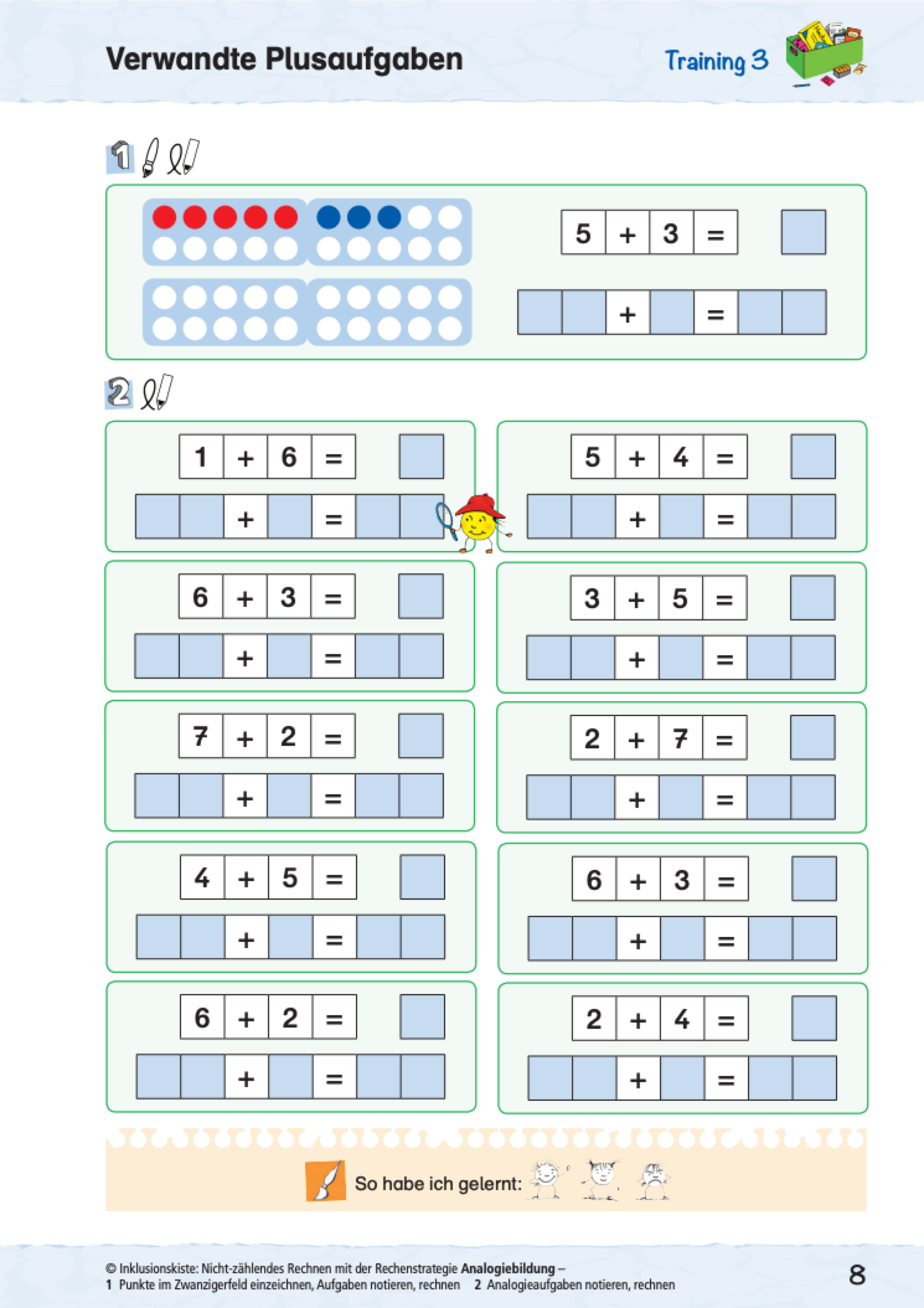 Arbeitsblatt mit verwandten Plusaufgaben des E-Books: `Nicht-zählendes Rechnen mit der Rechenstrategie Analogiebildung`