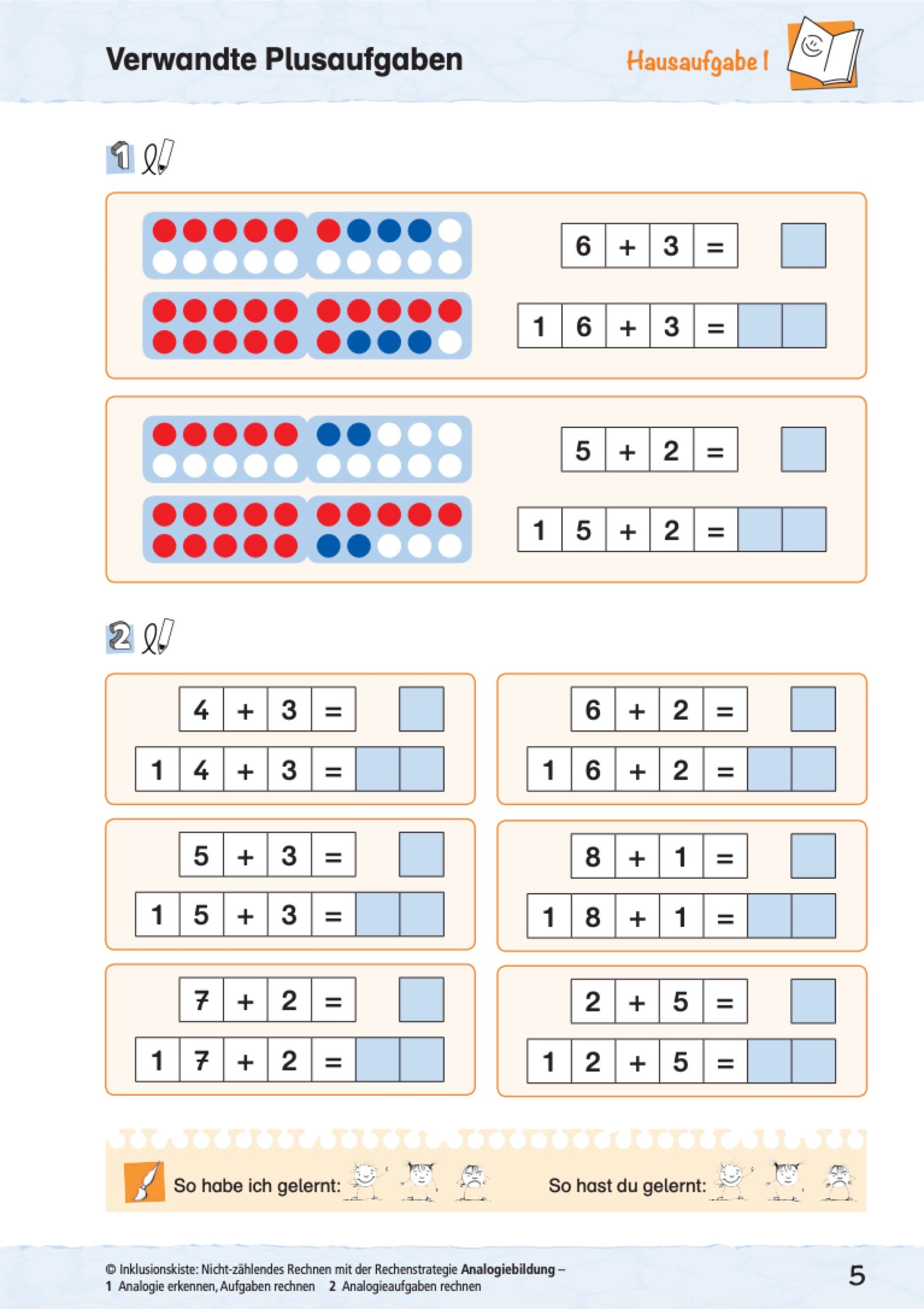 Arbeitsblatt mit verwandten Plusaufgaben des E-Books: `Nicht-zählendes Rechnen mit der Rechenstrategie Analogiebildung`