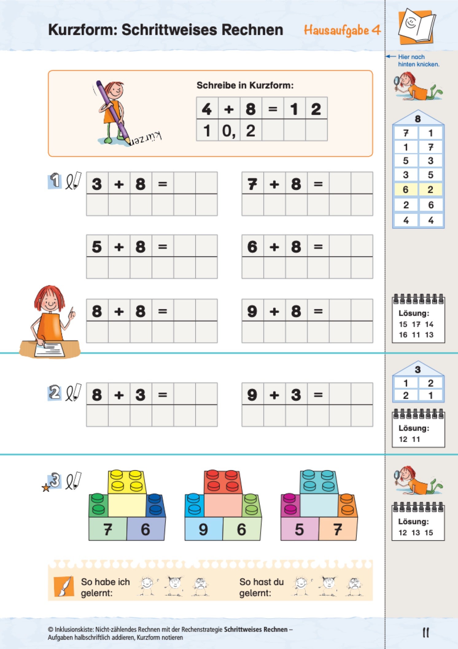 Arbeitsblatt des Materialpaketes: `Nicht-zählendes Rechnen mit Rechenstrategien`