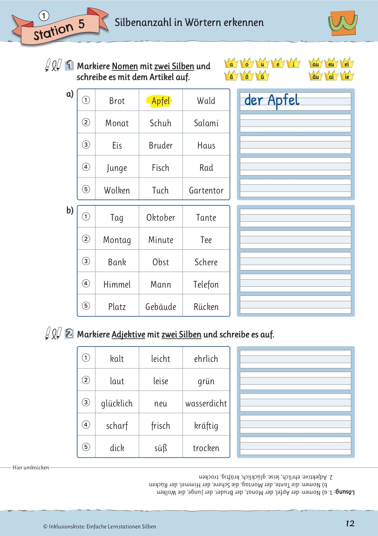 Arbeitsblatt des E-Books: `Einfache Lernstationen: Silben`