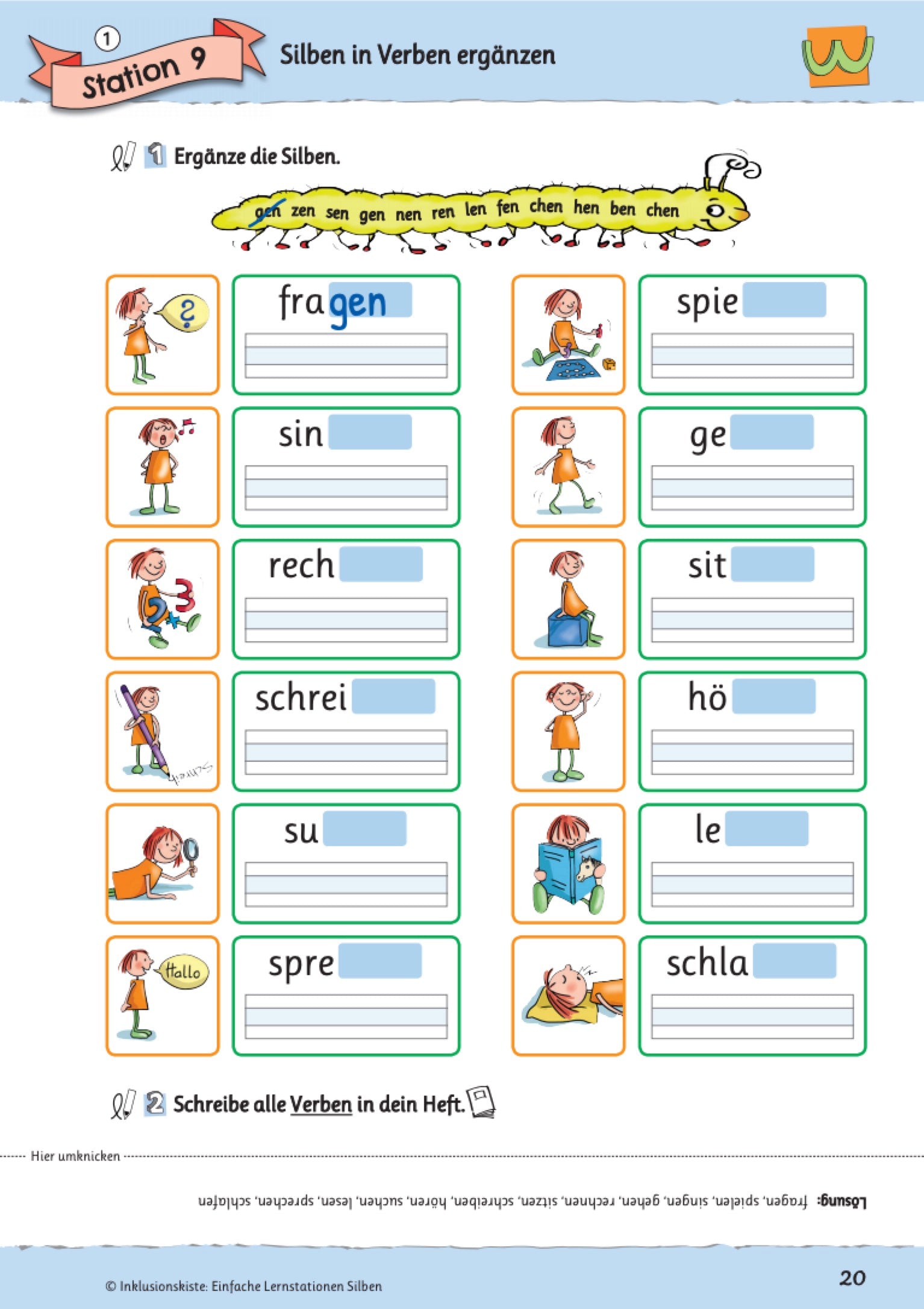 Arbeitsblatt Arbeitsblatt des E-Books: `Einfache Lernstationen: Silben`