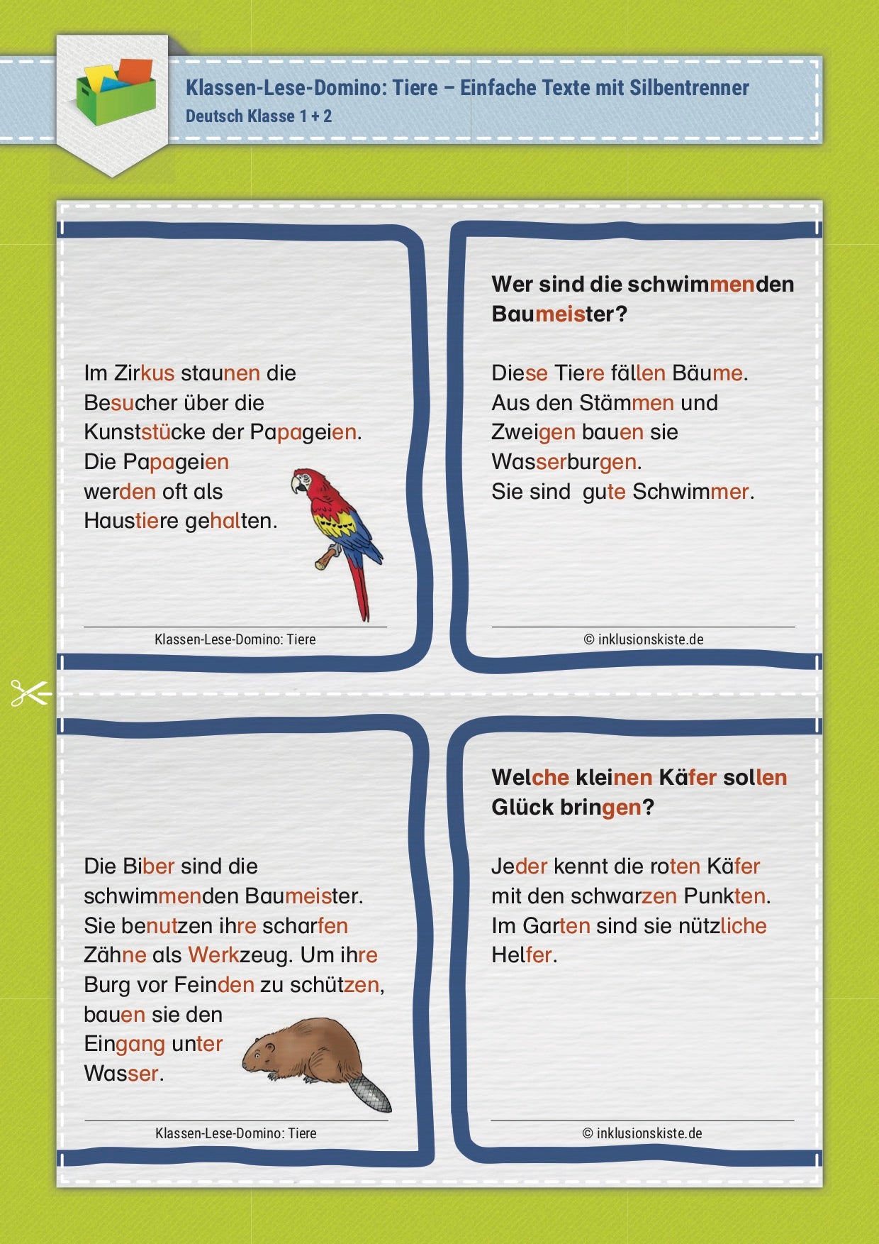 zwei Dominos aus dem E-Books `Klassen-Lese-Domino: Tiere`