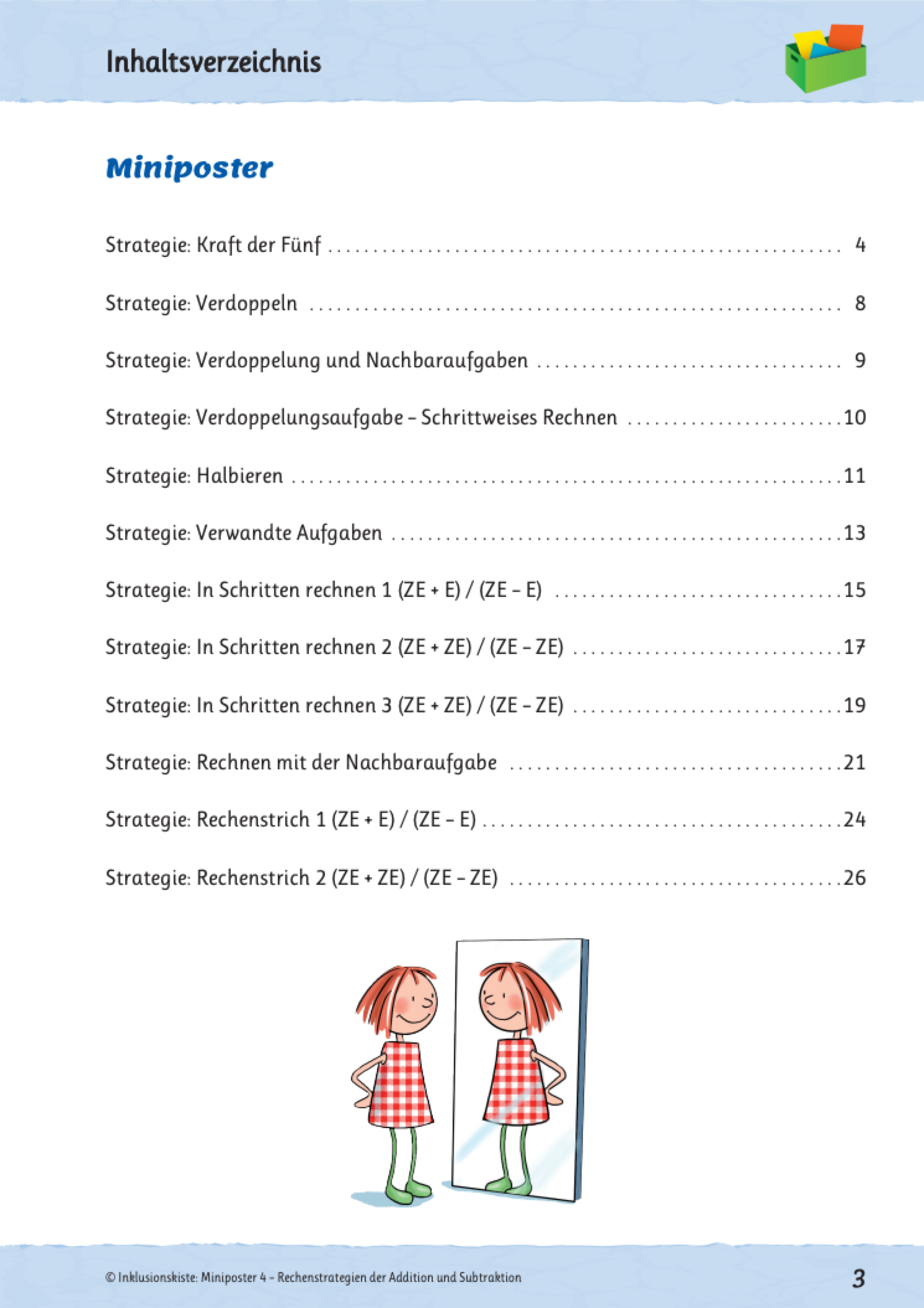 Inhaltsverzeichnis des E-Books: `Miniposter mit Rechenstrategien der Addition und Subtraktion`