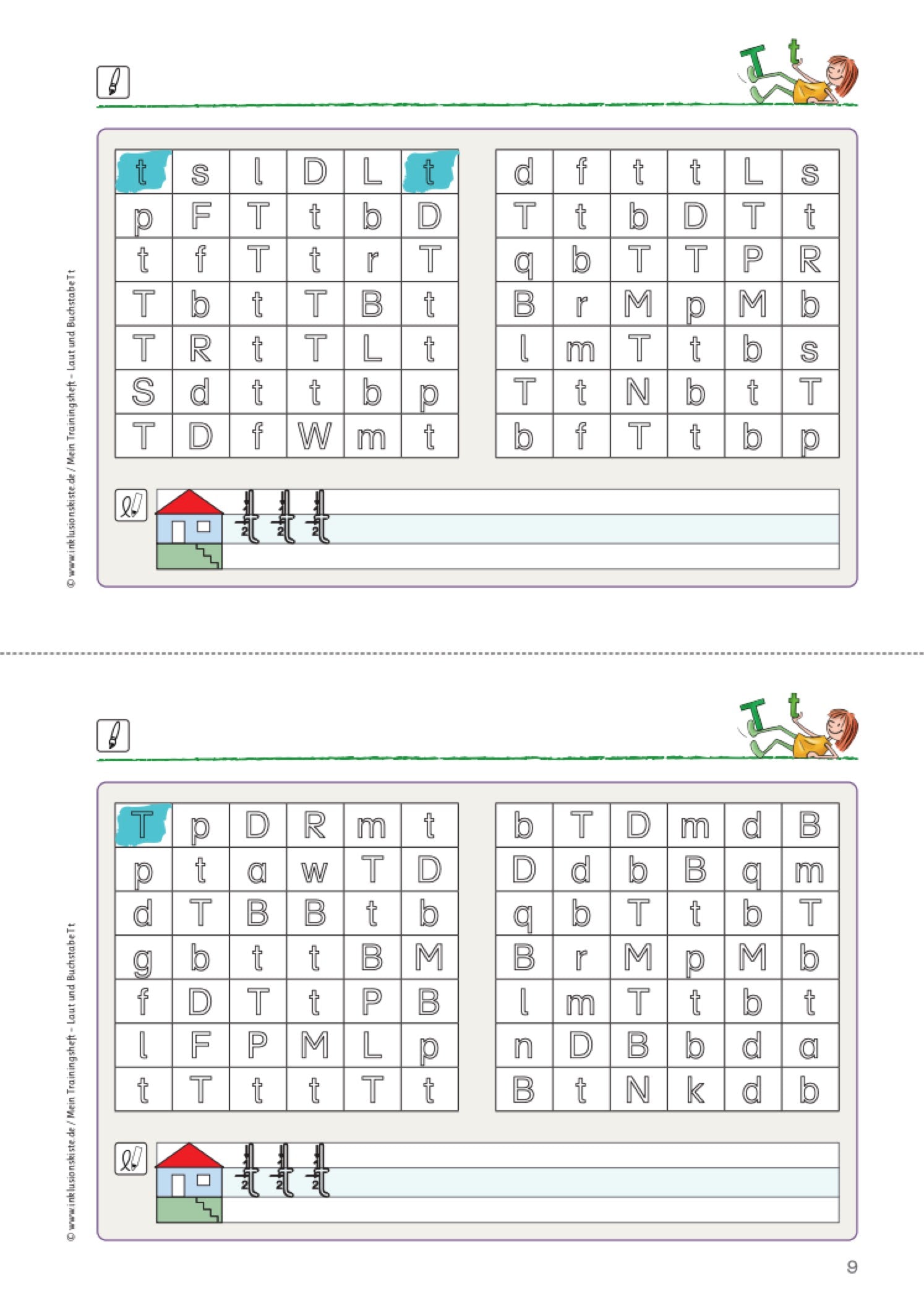 Arbeitsblatt des Materialpaketes: `Meine Trainingshefte B und T` mit Aufgaben zur visuellen Differenzierung