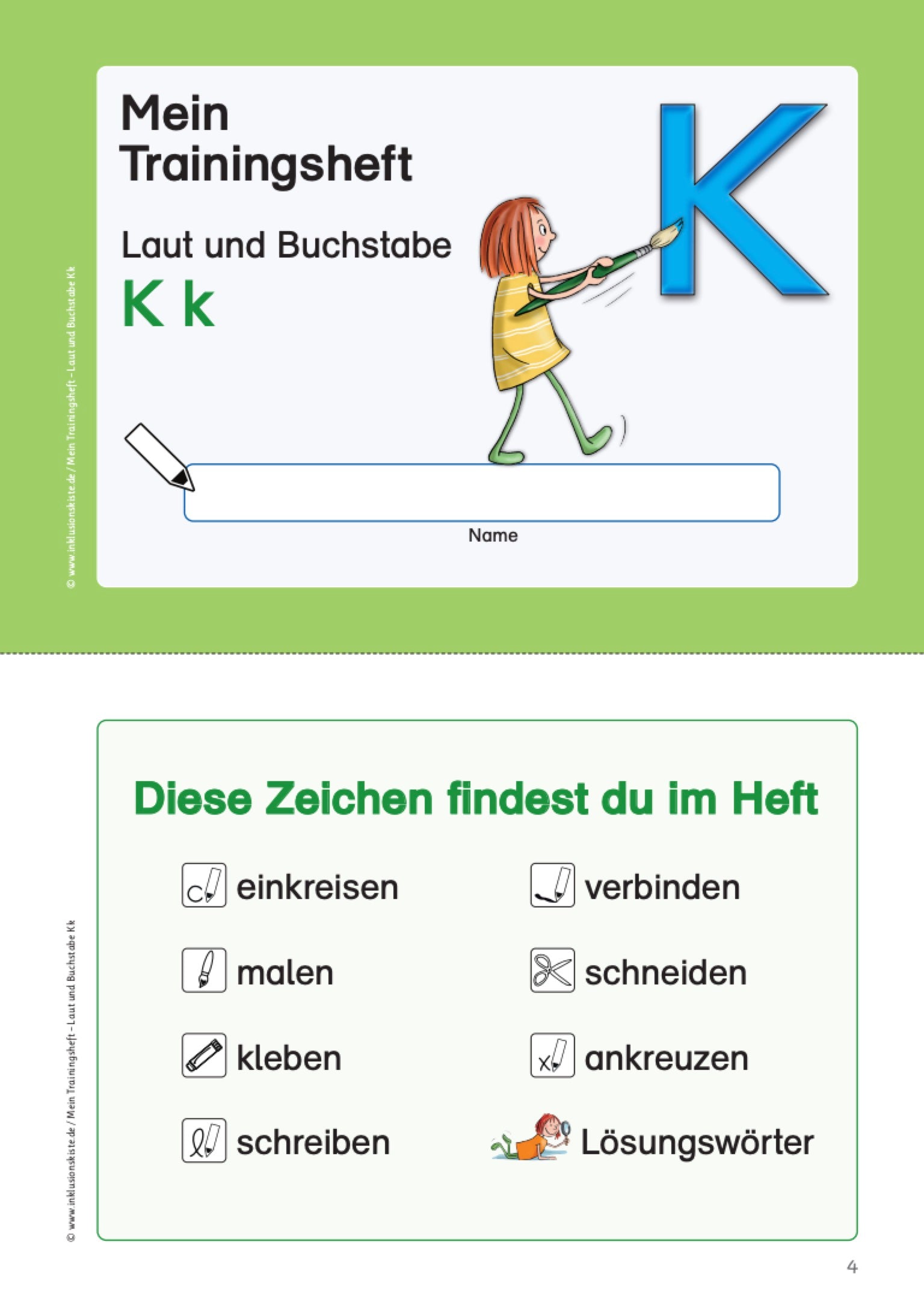 Deckblatt des Materialpaketes: `Meine Trainingshefte K`