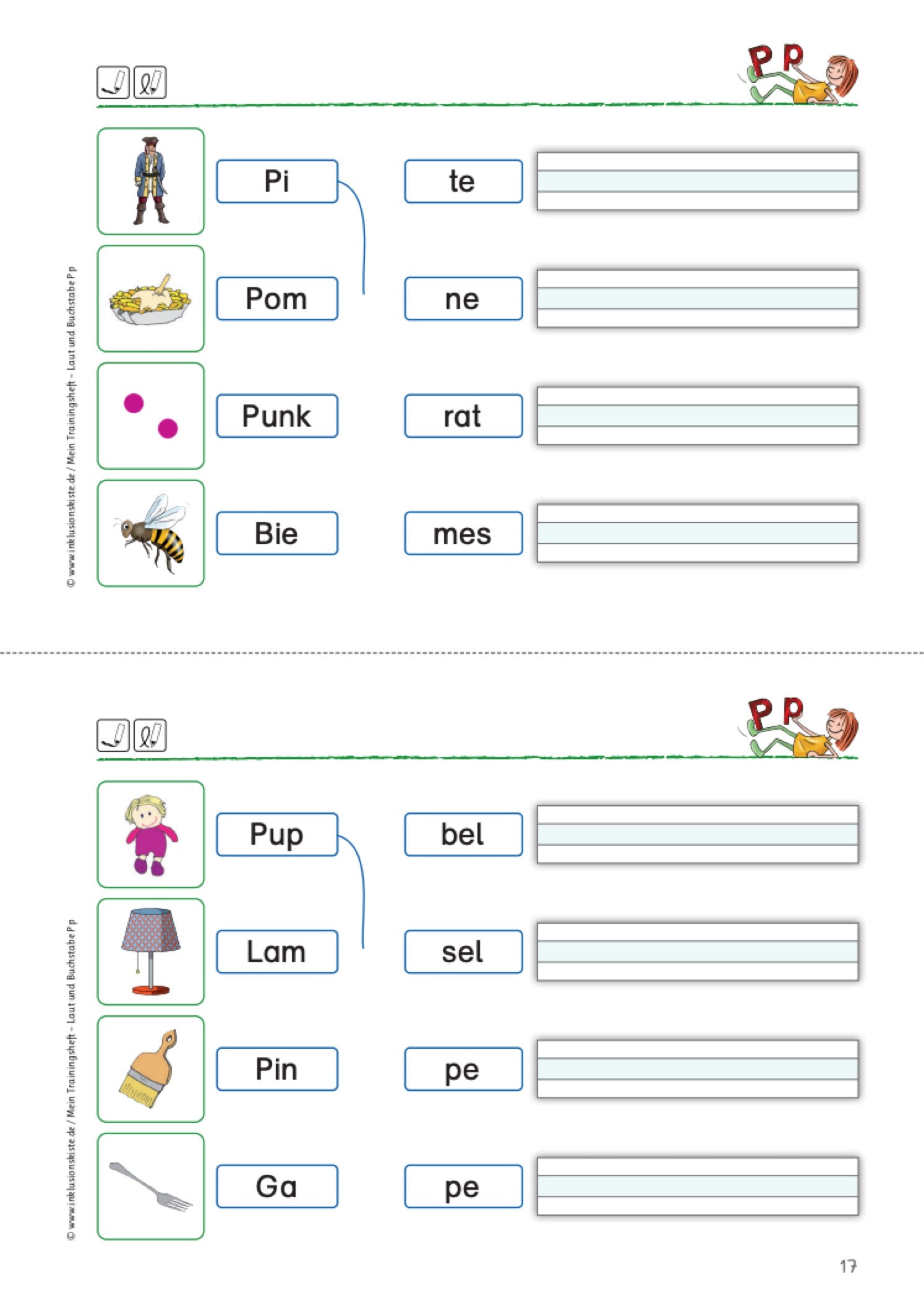 Arbeitsblatt des Materialpaketes: Meine Trainingshefte: B,T, P,K` mit Rechtschreibübungen