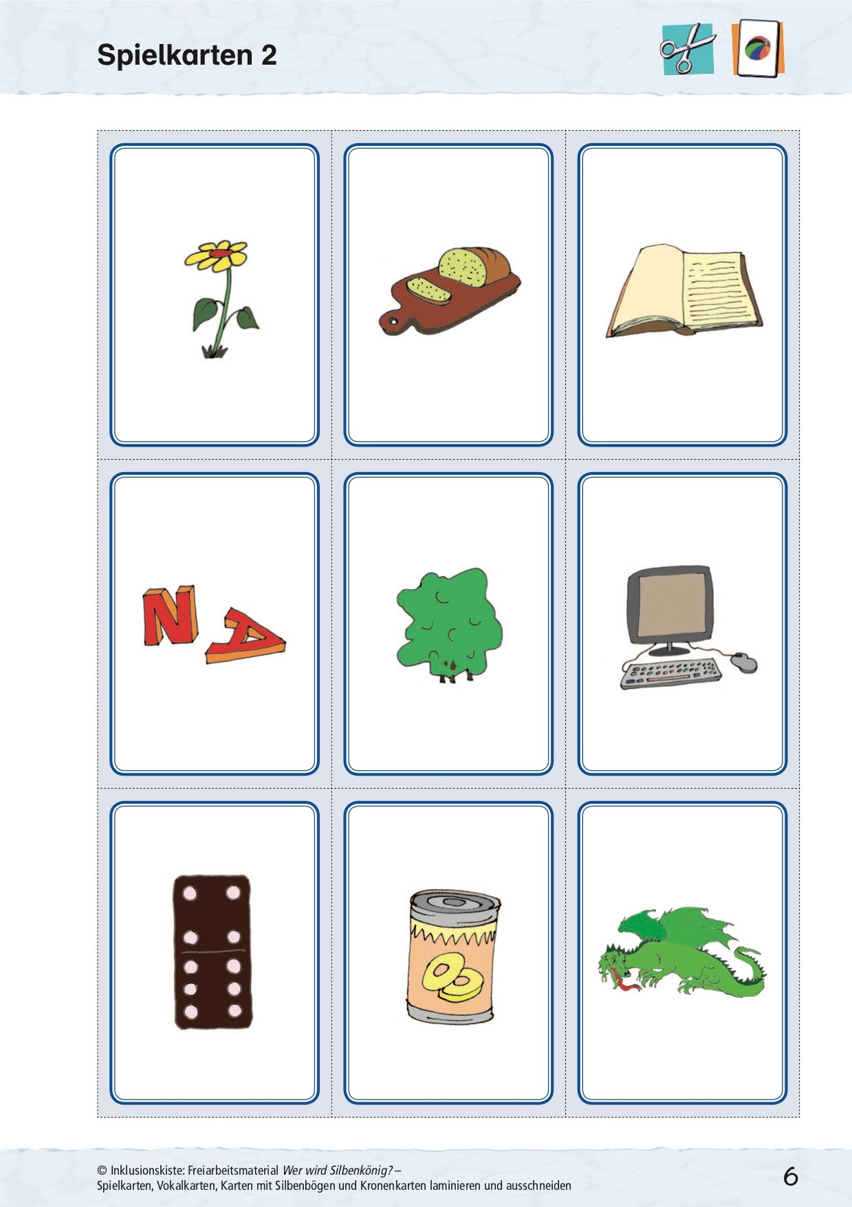 Bildkarten das Lernspiel "Wer wird Silbenkönig?"