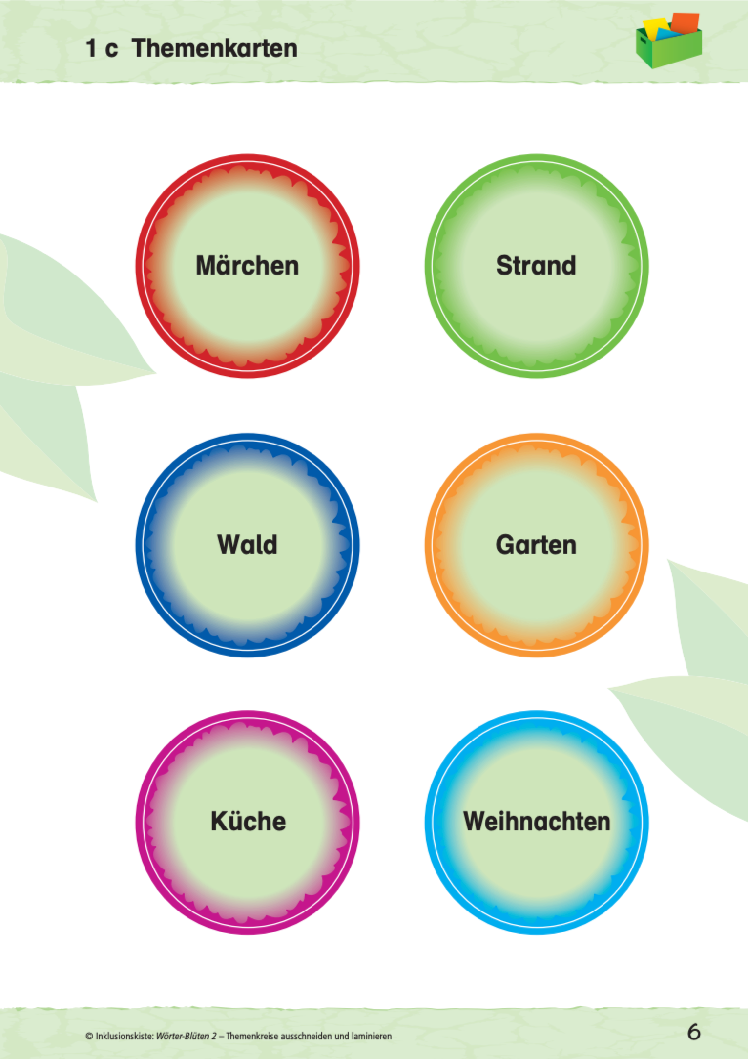 Themenkarten des Lernspieles: `Wörter-Blüten 2`