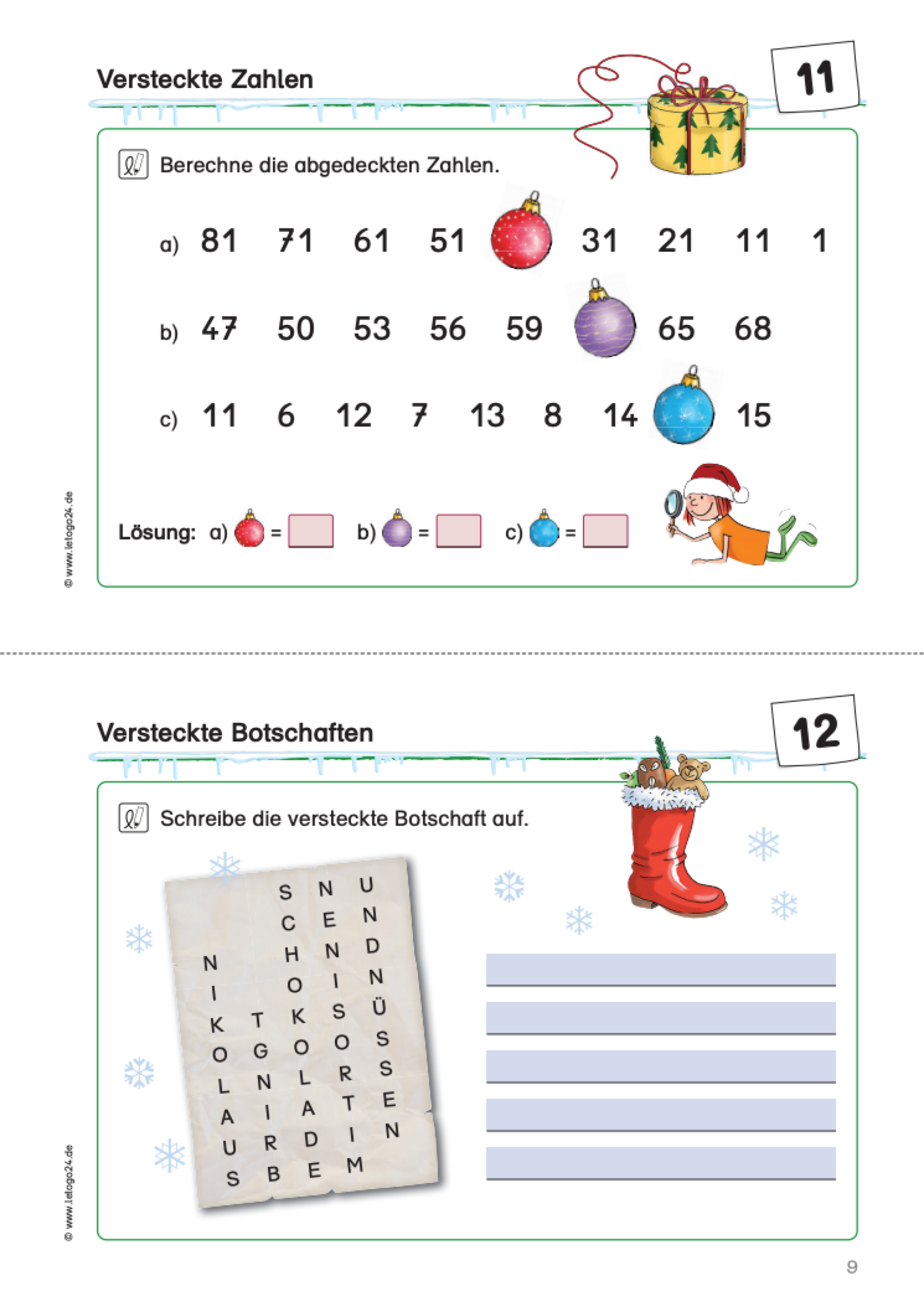 Versteckte Zahlen im Advent