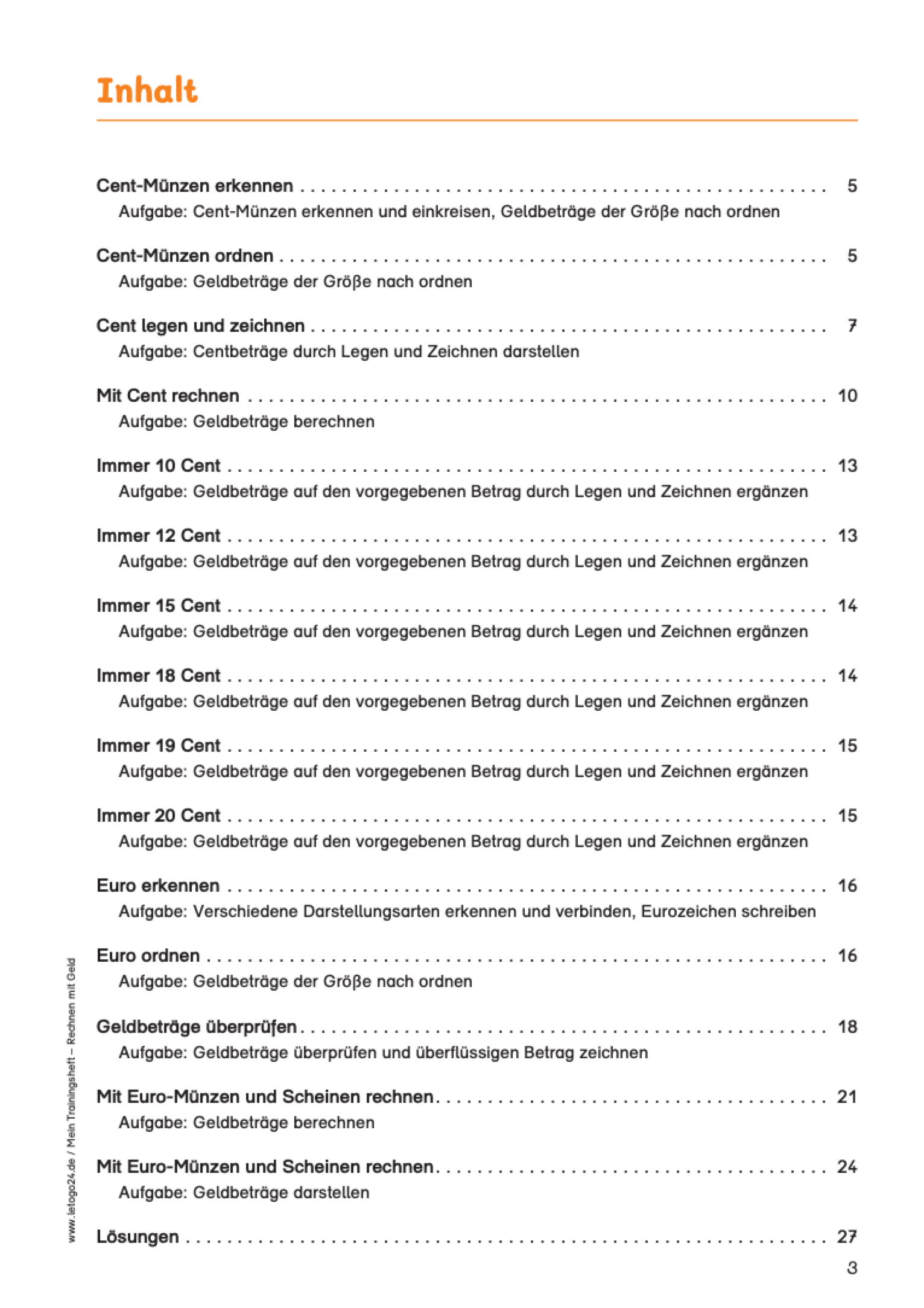 Mein Trainingsheft: Rechnen mit Geld