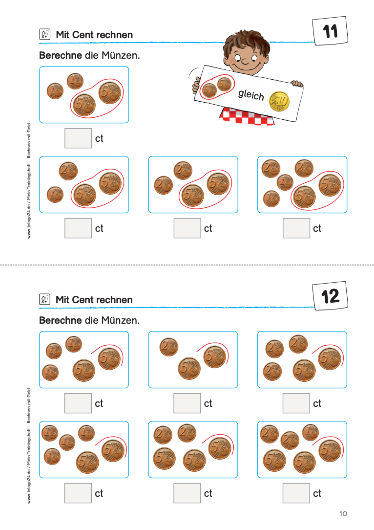 Arbeitsblatt aus dem E-Book: `Mein Trainingsheft - Rechnen mit Geld`