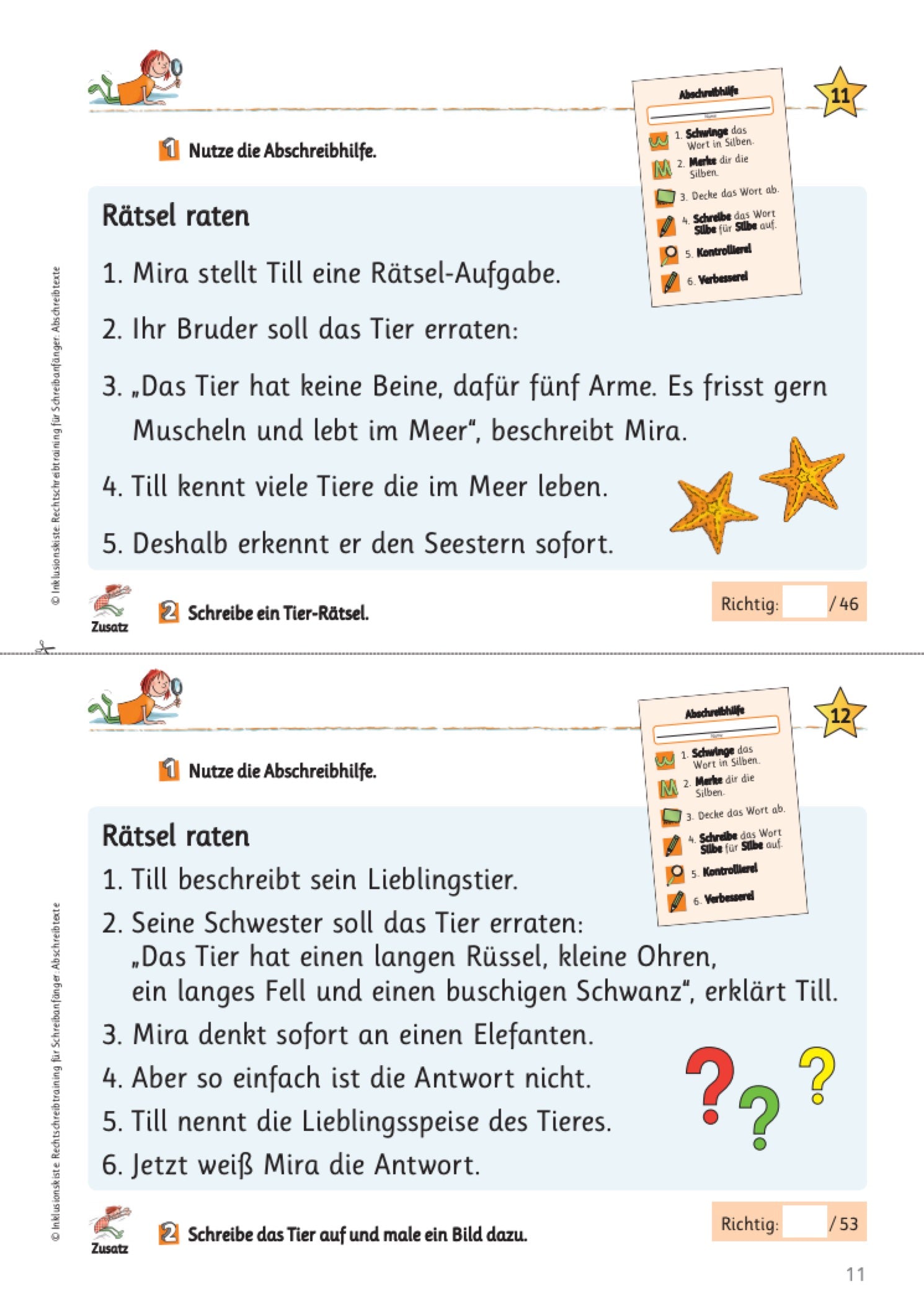 Arbeitsblatt mit zwei Abschreibtexten des E-Books `Rechtschreibtraining für Schreibanfänger: Abschreibtexte`