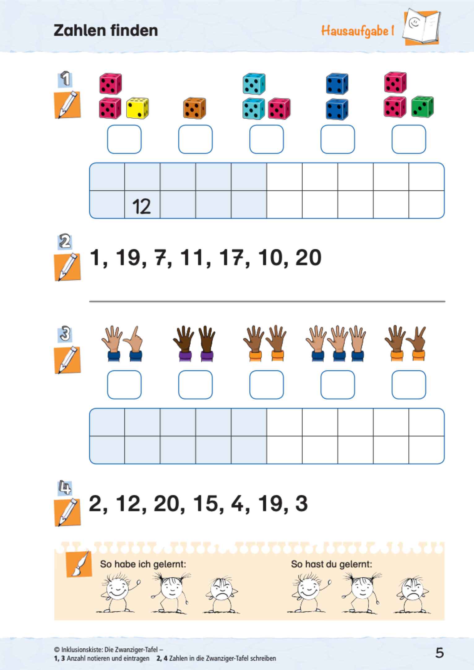 Zwanzigertafel: Zahlen finden