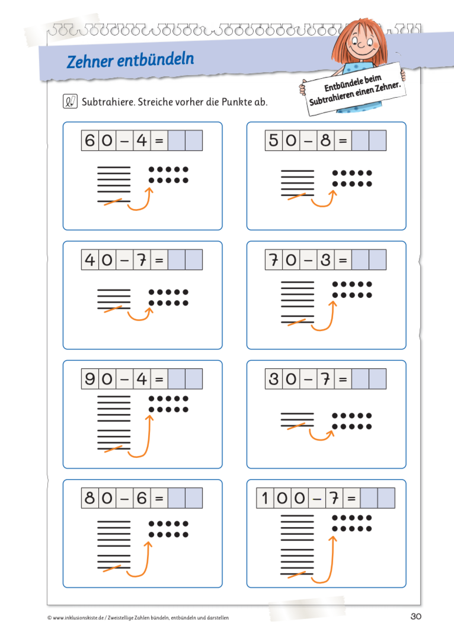 Arbeitsblatt des Materialpaketes: `Bündeln, Hundertertafel & Co.`