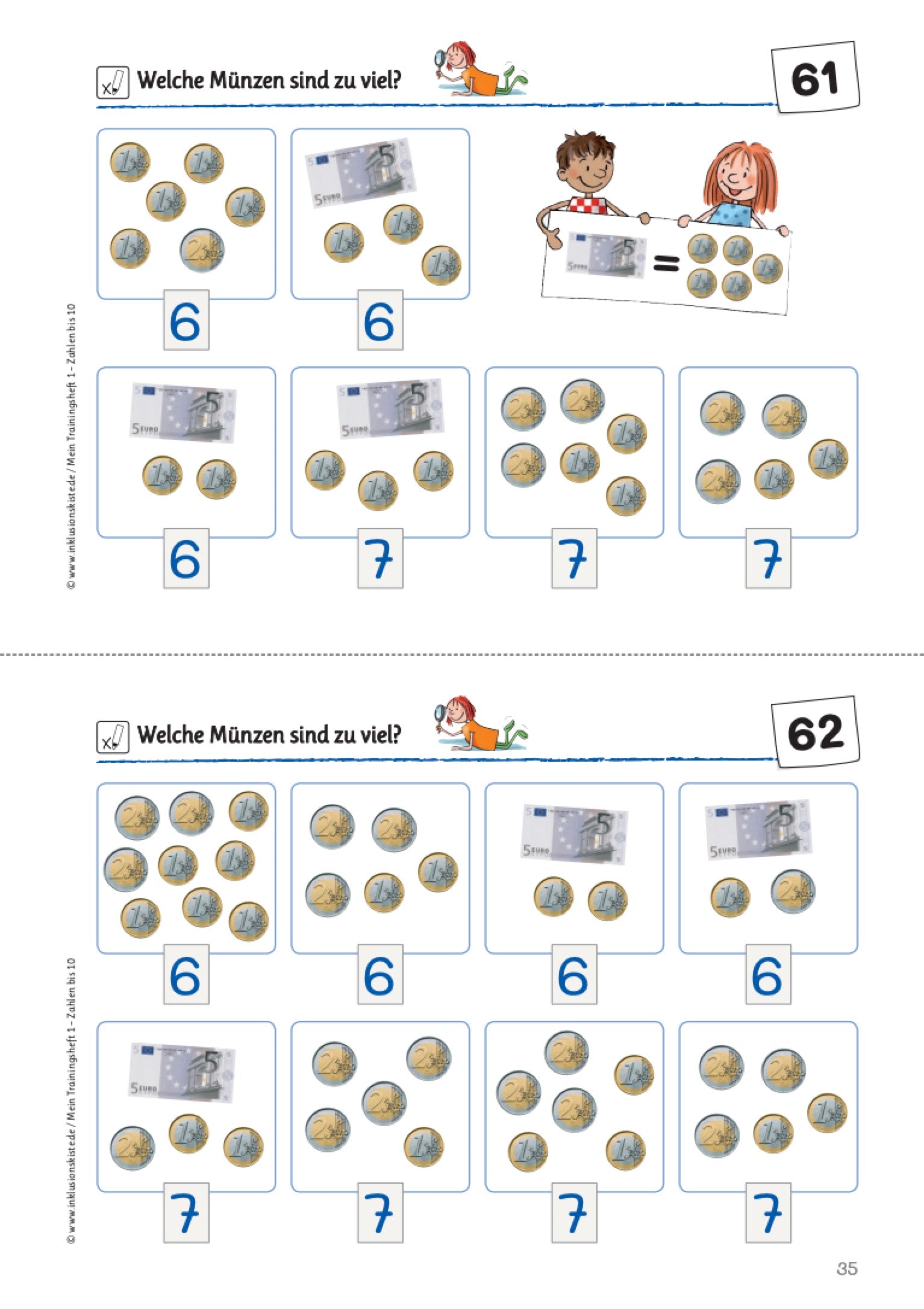 Arbeitsblatt zum Rechnen mit Geld in Klasse 1