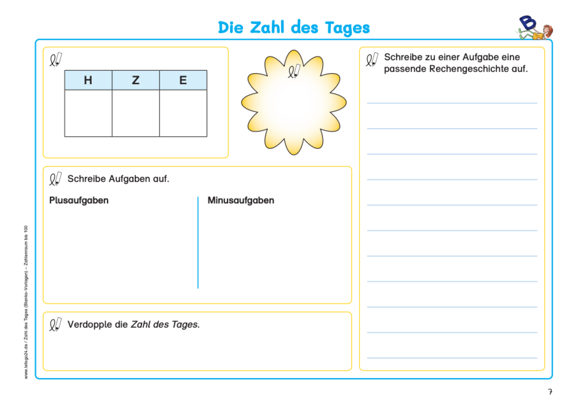 Arbeitsblatt des E-Books: `Zahl des Tages - Blanko-Vorlagen`